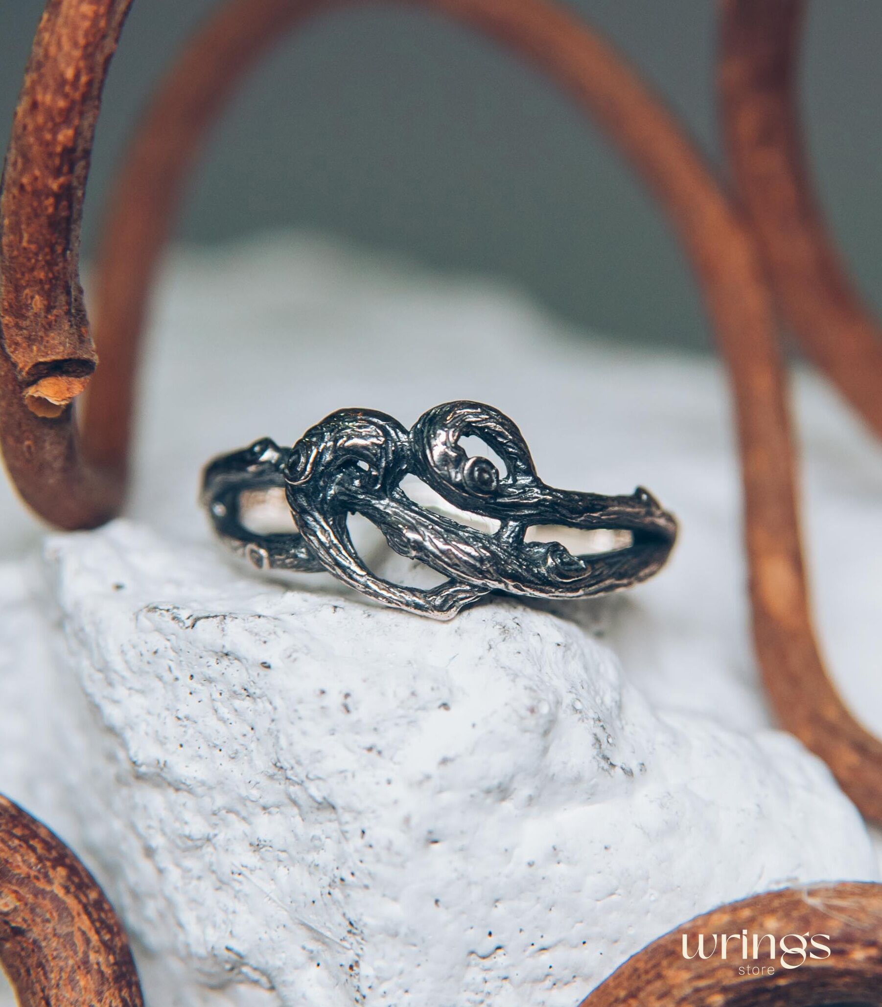 Silver Braided Branch of Heart Promise Ring