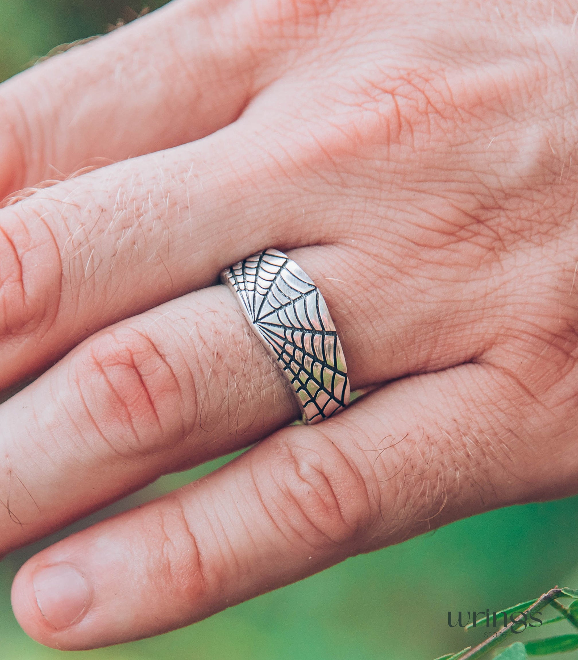 Chunky Spider Web Wedding Band for Men
