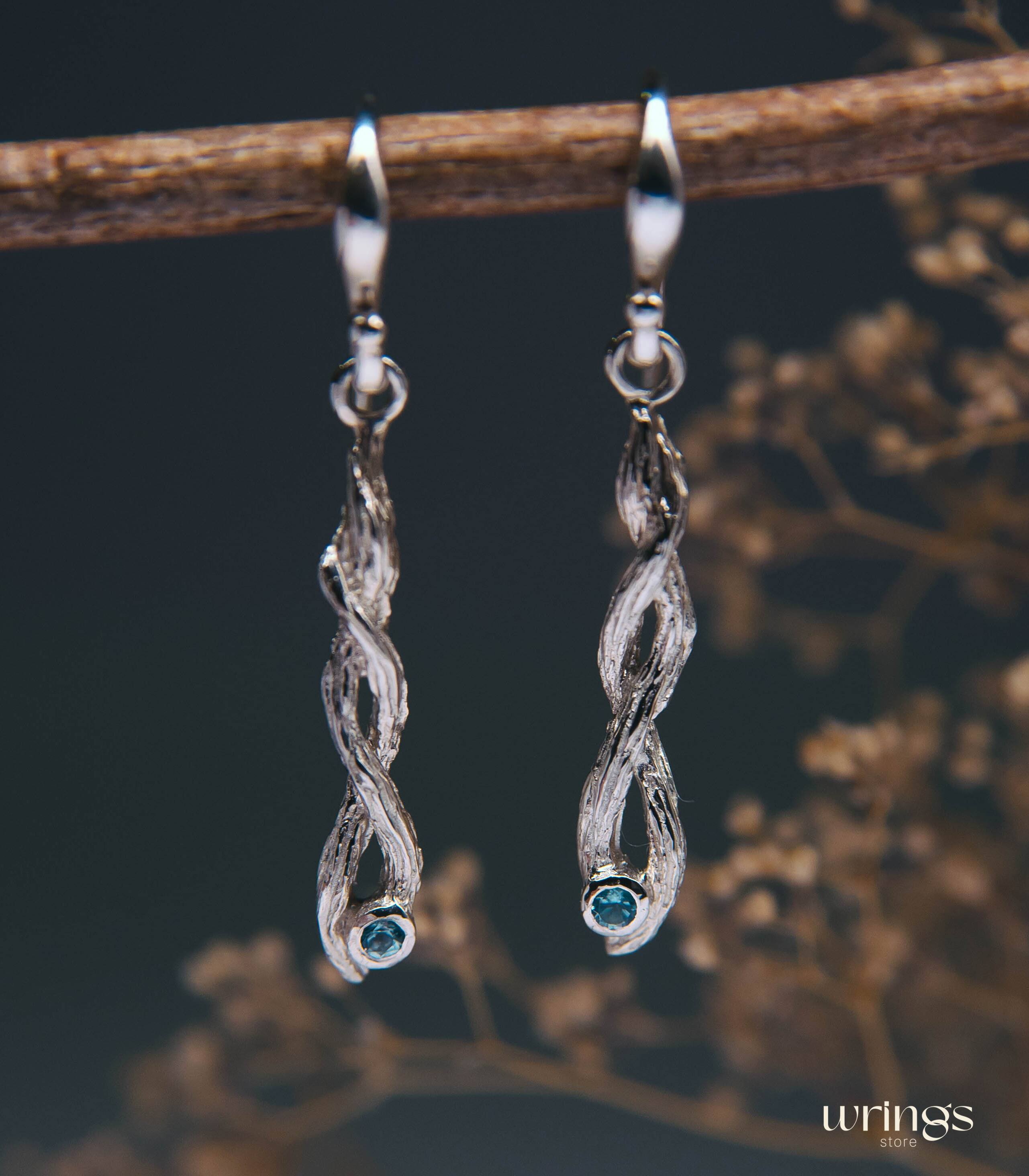 Infinity Tree Branch Dangling Drop Earrings with Topaz