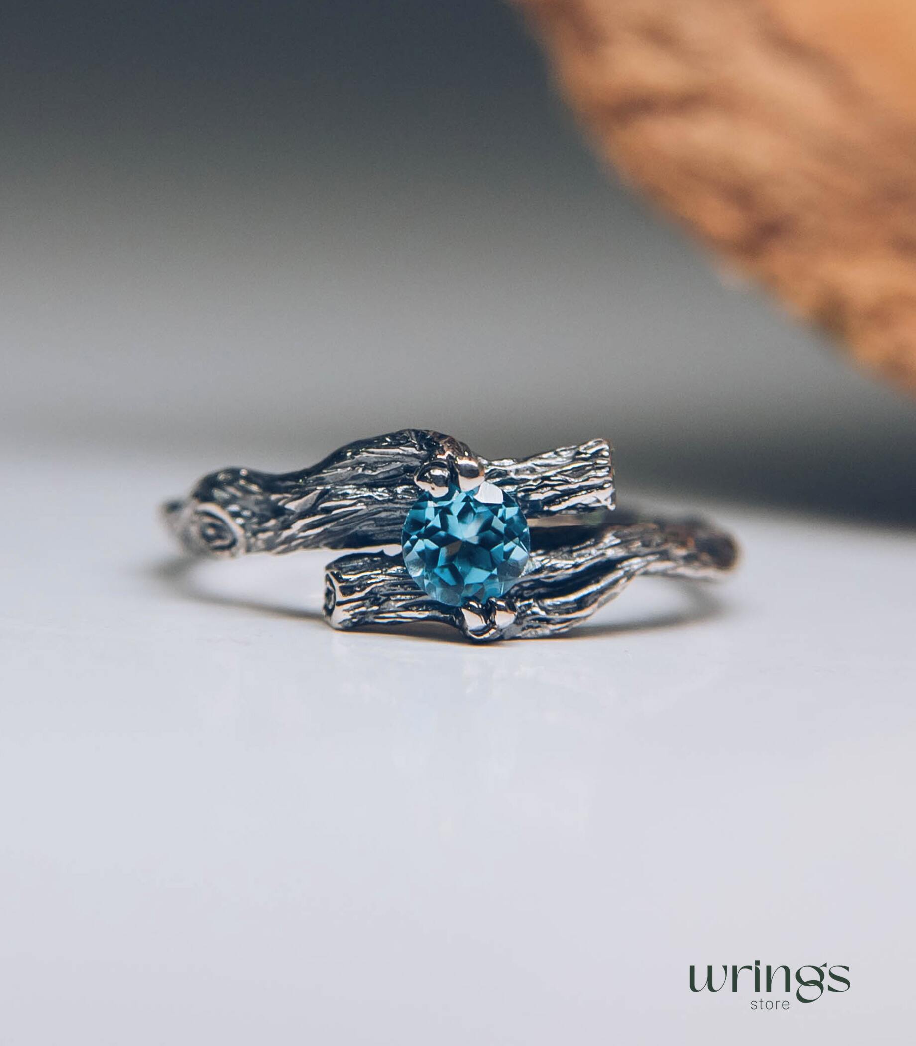 Two Silver Branches with Topaz Engagement Ring