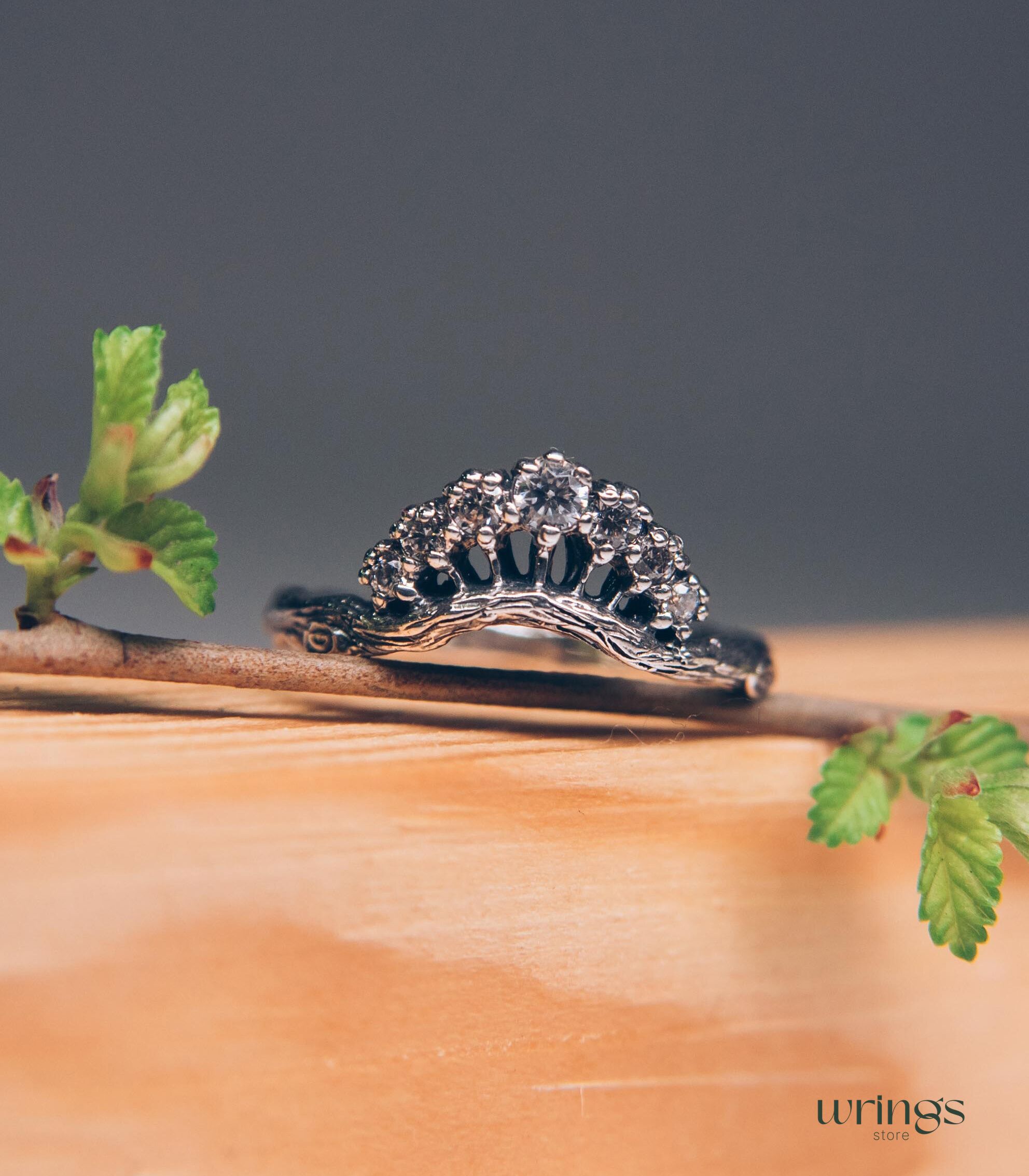 Forest Princess Tiara Ring with CZ Stones in Sterling Silver