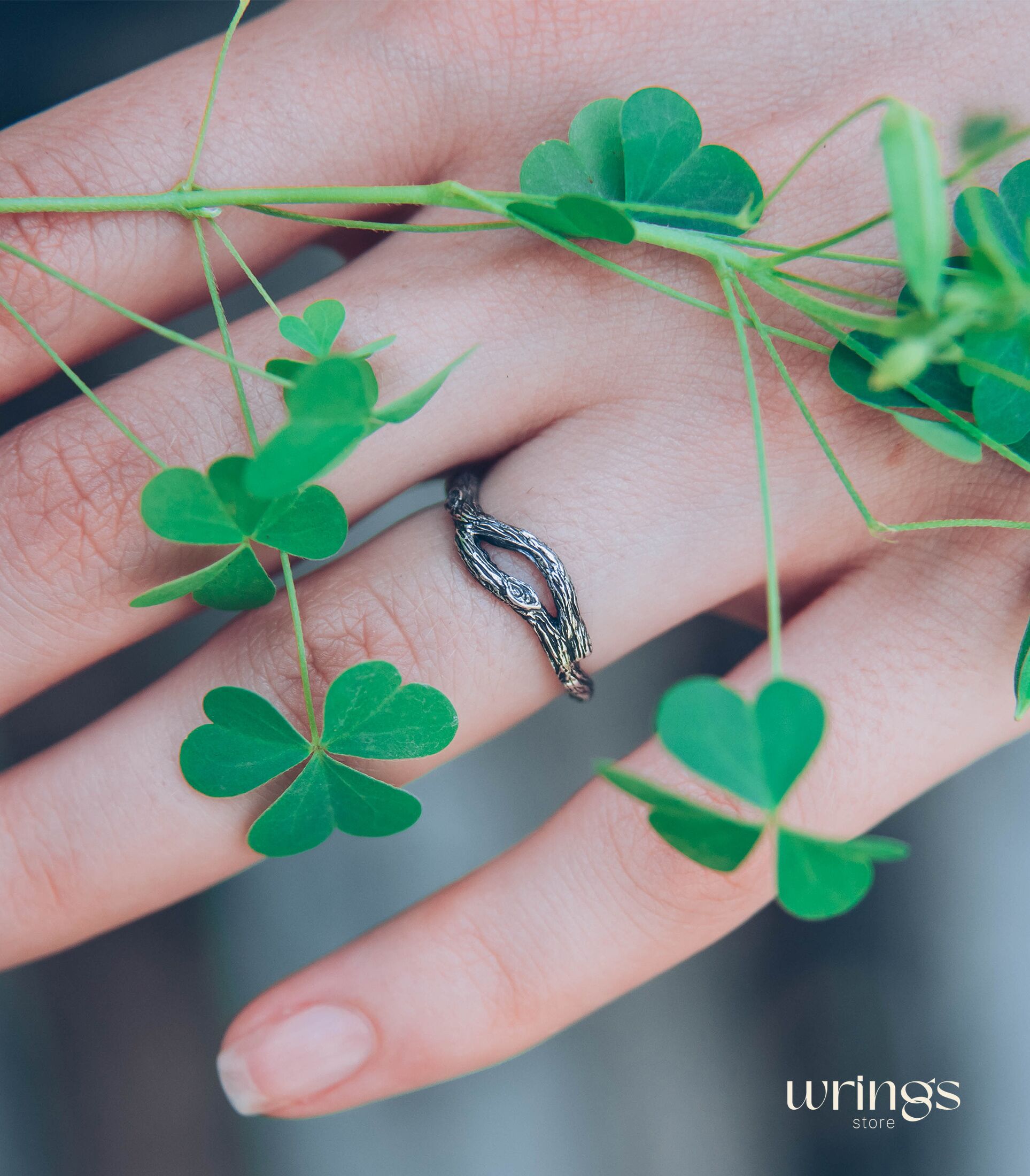 Small Curved Branch & Knot Silver Boho Everyday Ring