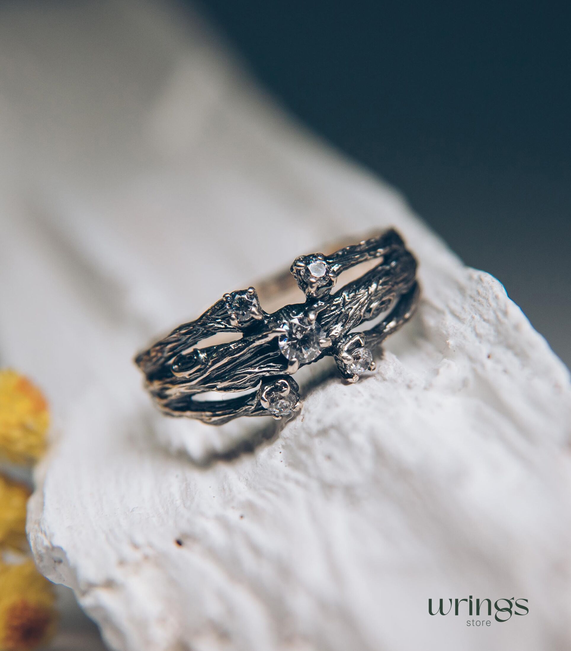 Three Branches & 5 Gemstones Womens Silver Ring