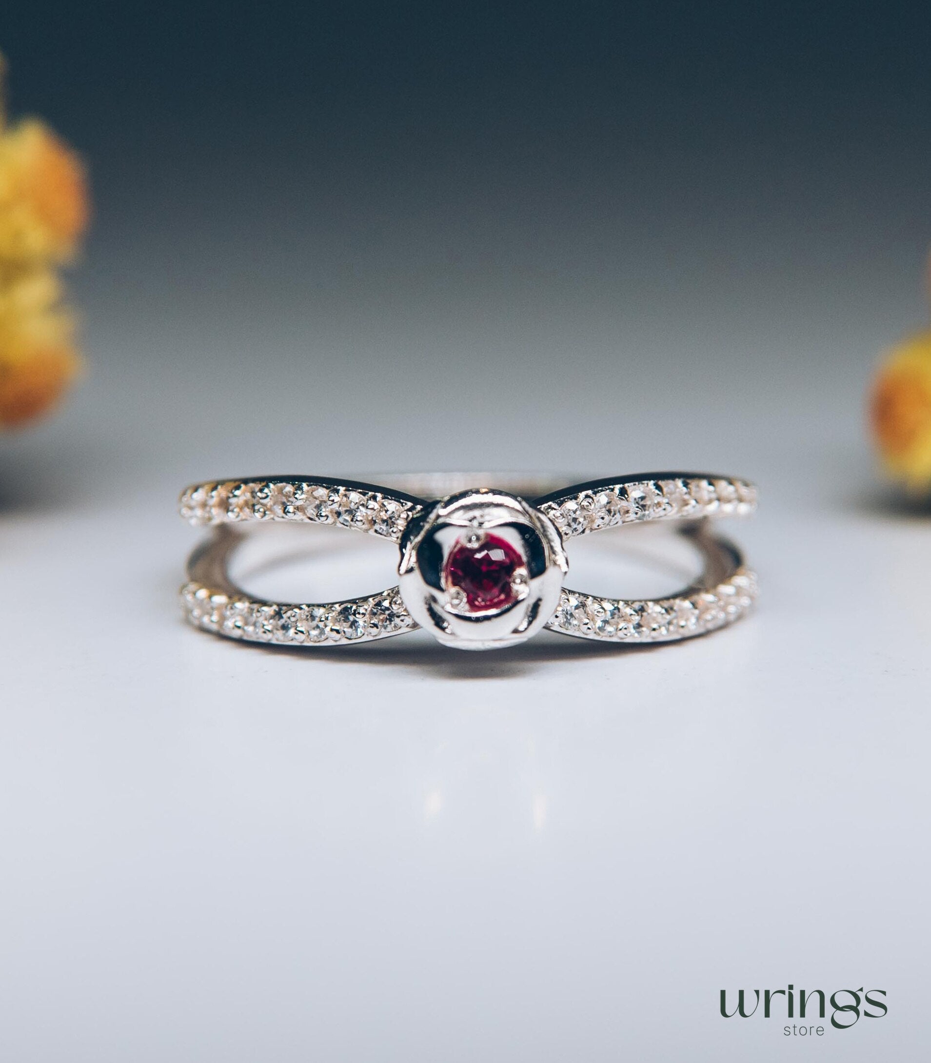 Pink Sapphire Flower Ring Multi Stone Split Shank 925