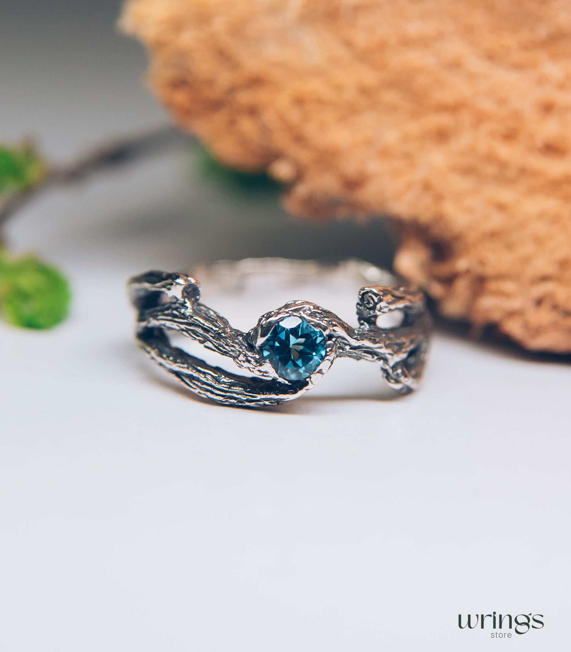 Topaz in Branches Silver Nature Enchanted Ring