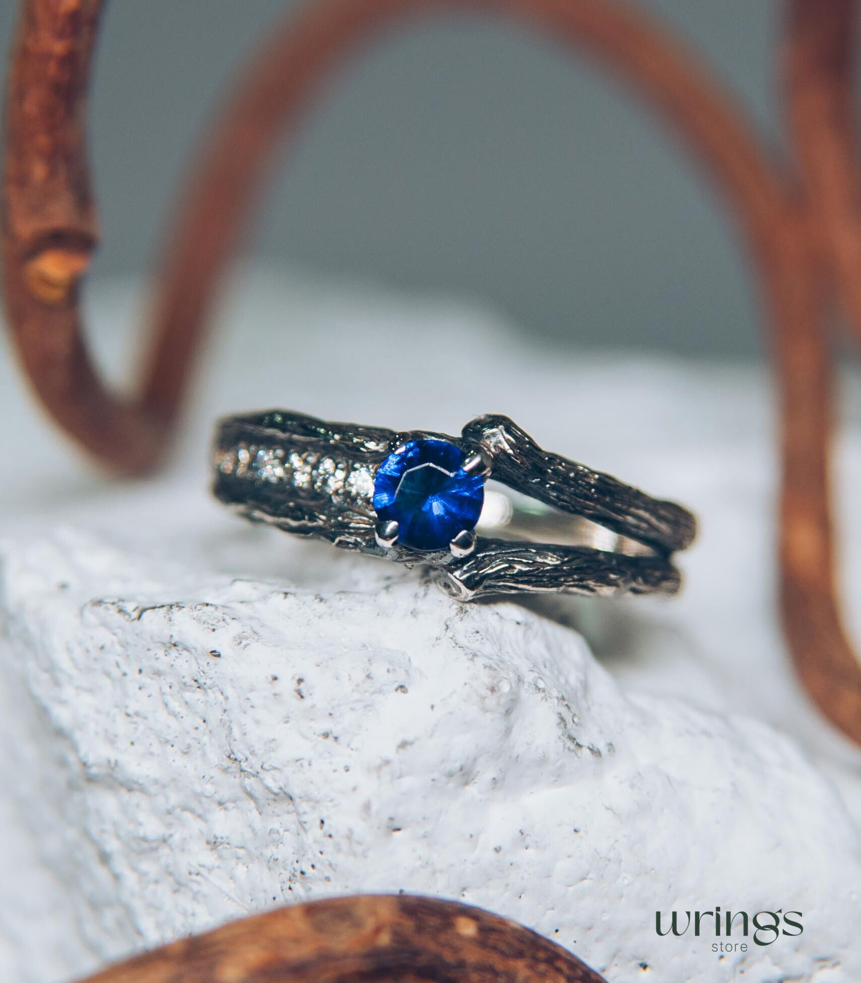 Two Silver Branches & Sapphire Engagement Ring fo Her