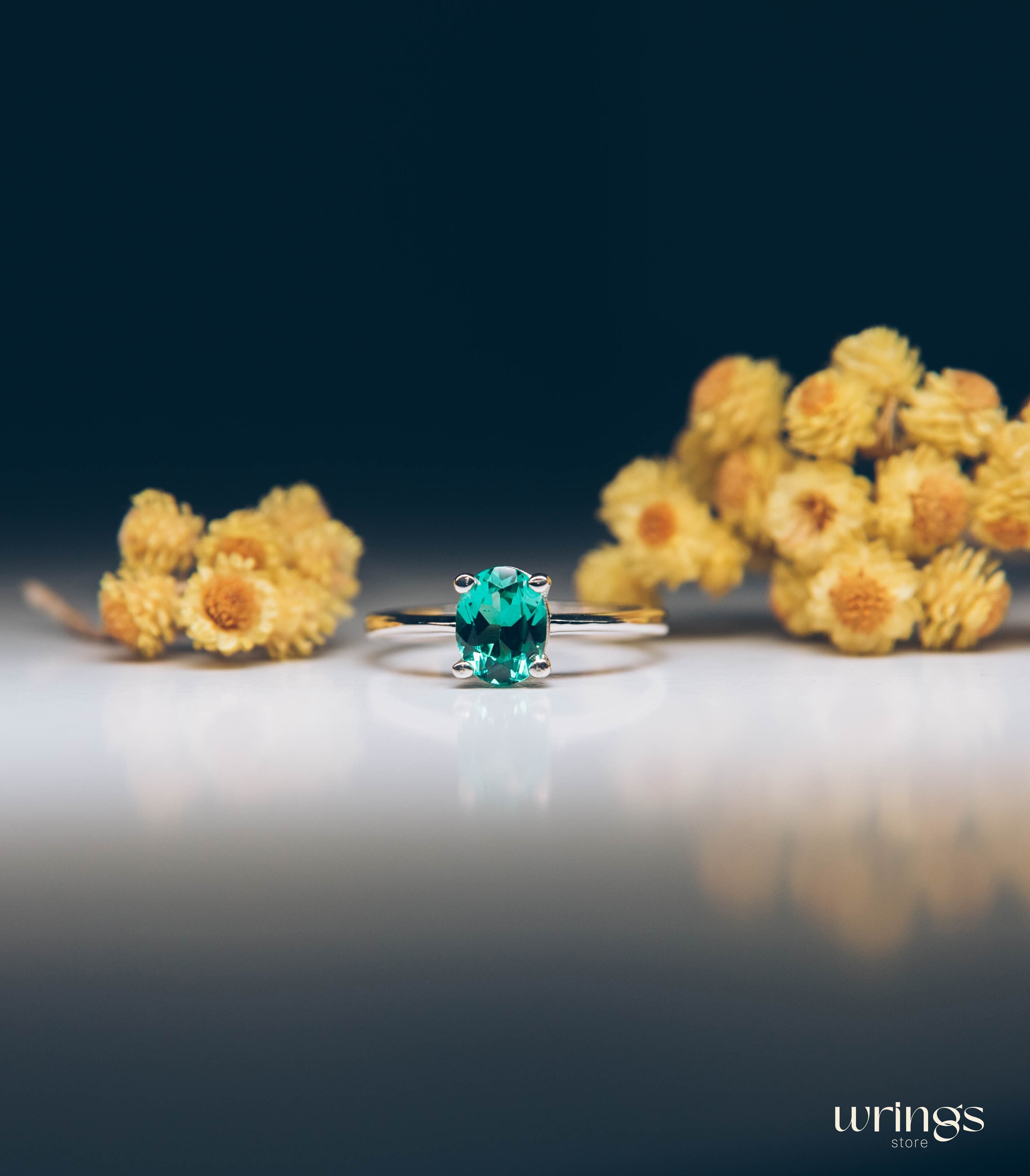 Big Oval Green Quartz Classic Solitaire Engagement Ring