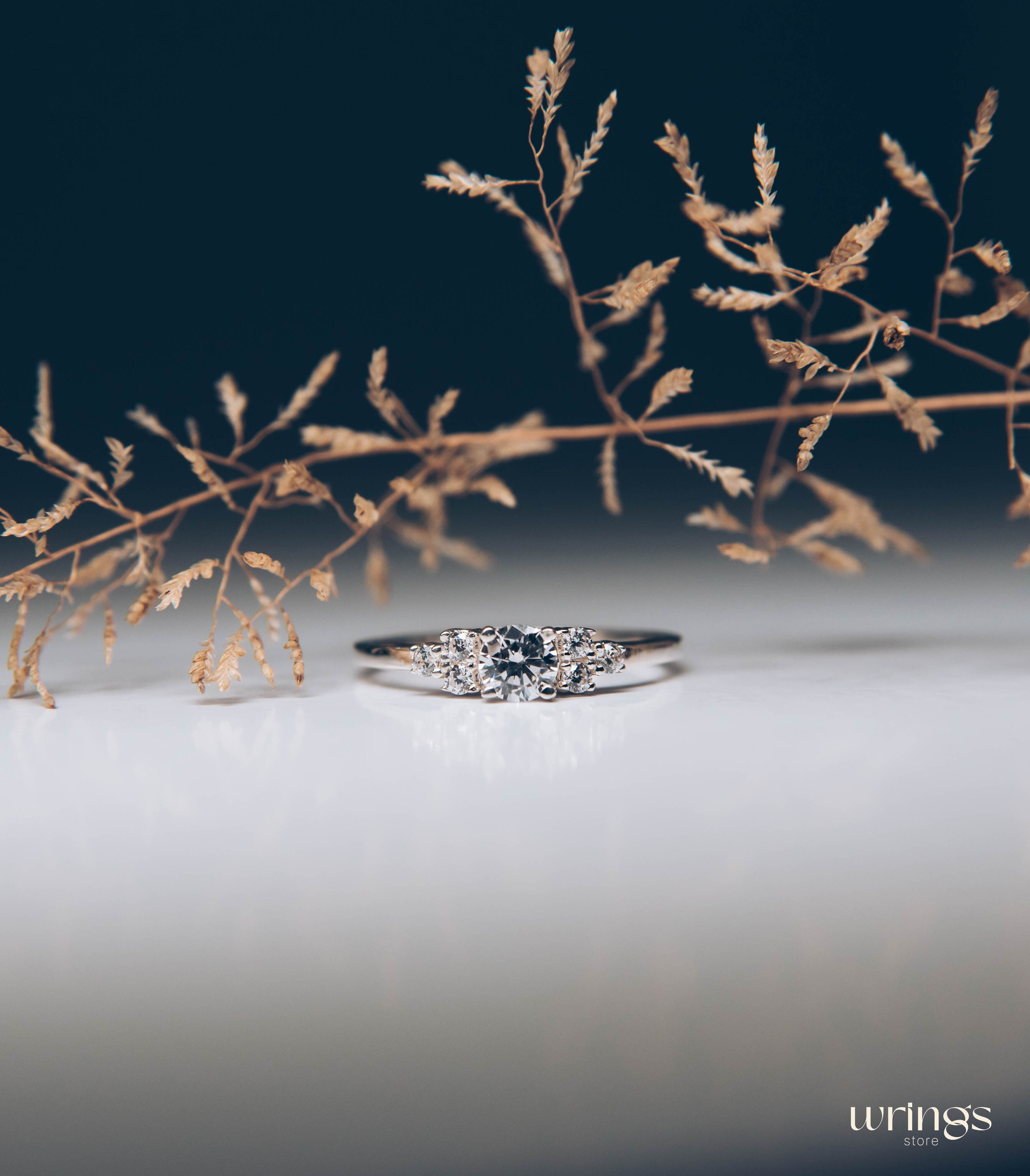 Round Cubic Zirconia Cluster Engagement Ring in 925 Silver