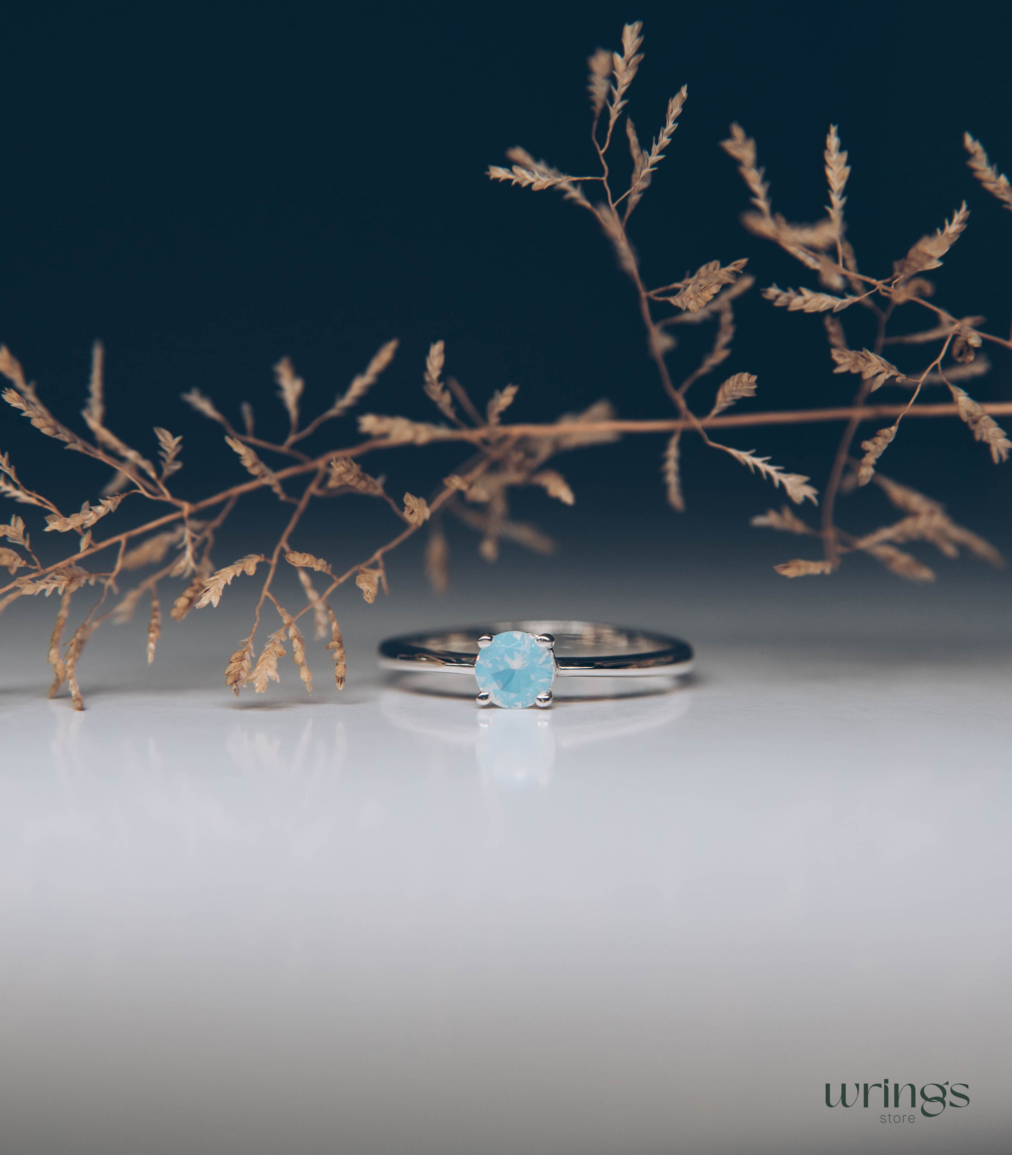 Round Moonstone Classic Silver Solitaire Engagement Ring