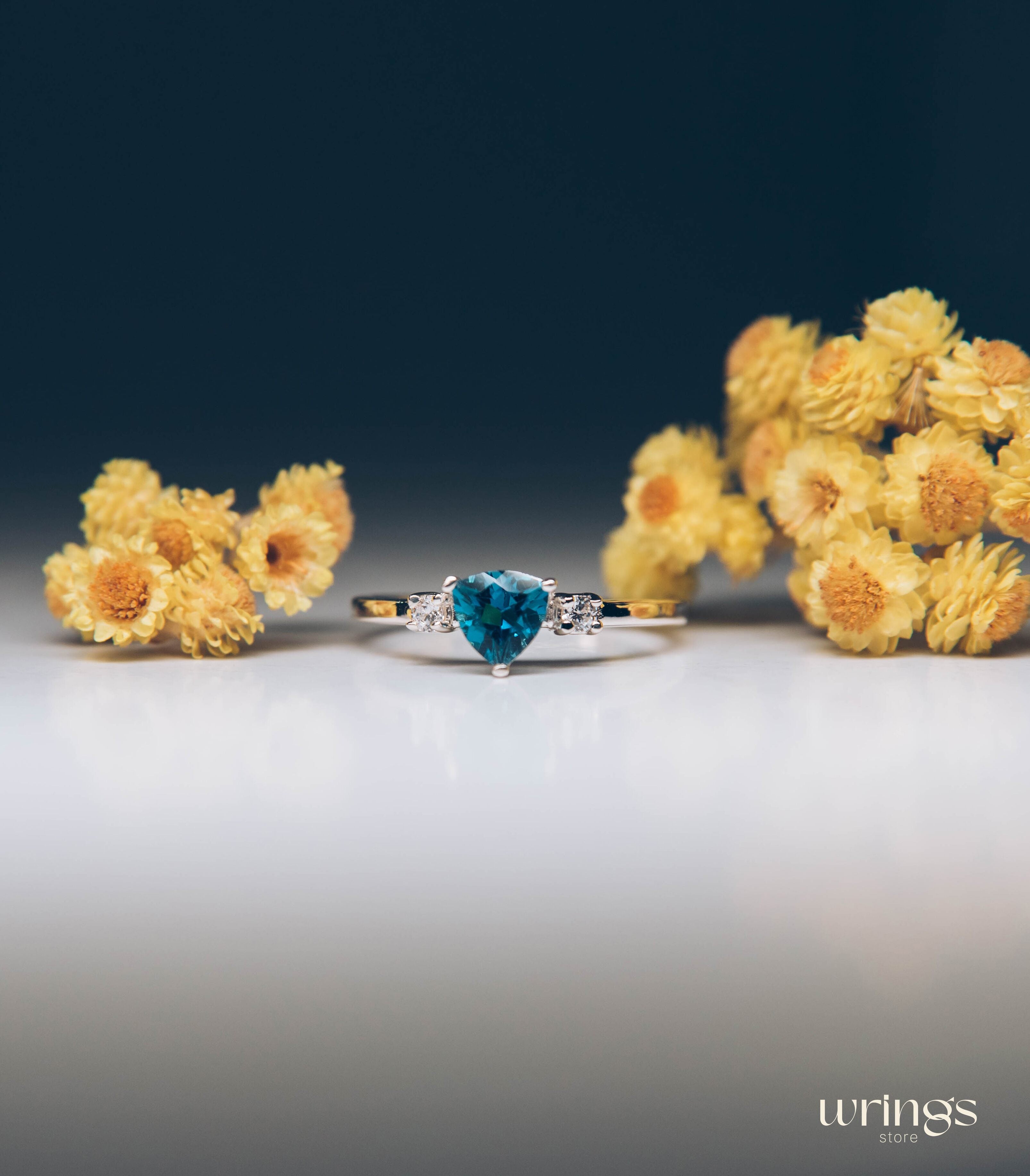 Shiny Trillion Topaz Silver 3 Stone Engagement Ring