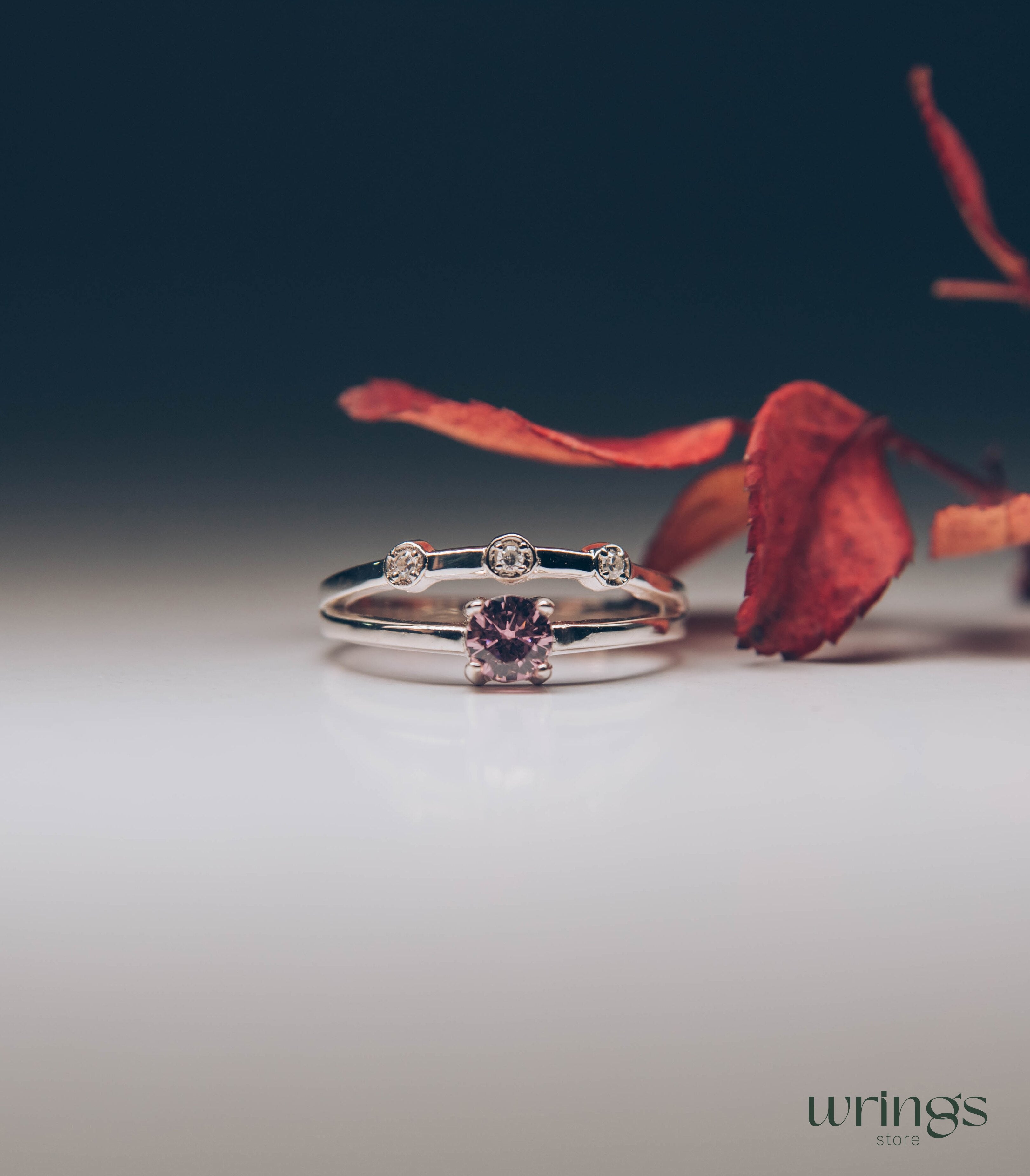 Split Shank Amethyst Engagement Ring with 3 Accent stones