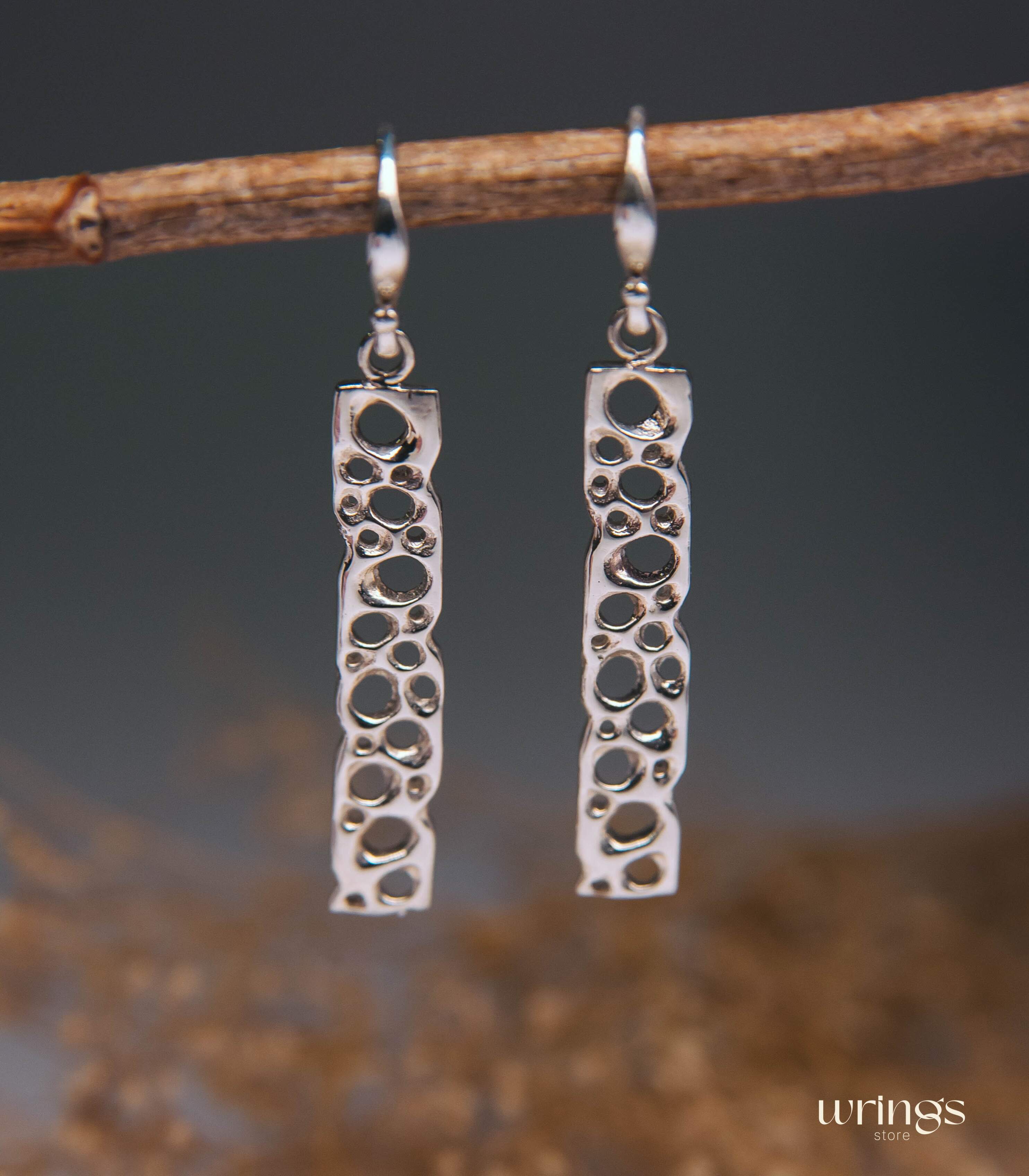 Silver Dangling Drop Earrings Nautical Open Round Holes