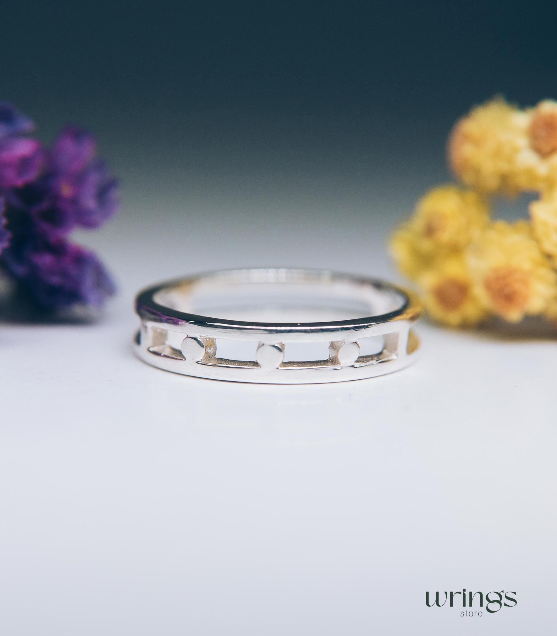 Dot Design Open Wedding Band Silver Minimalist Style