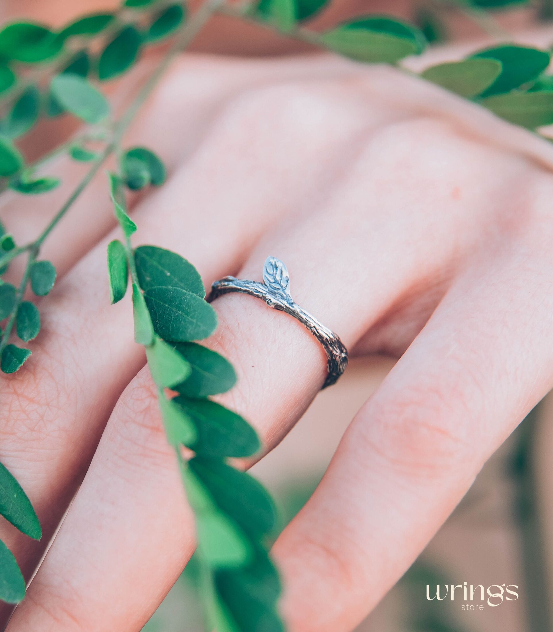 Dainty & Tiny Branch and Leaf Ring Sterling Silver