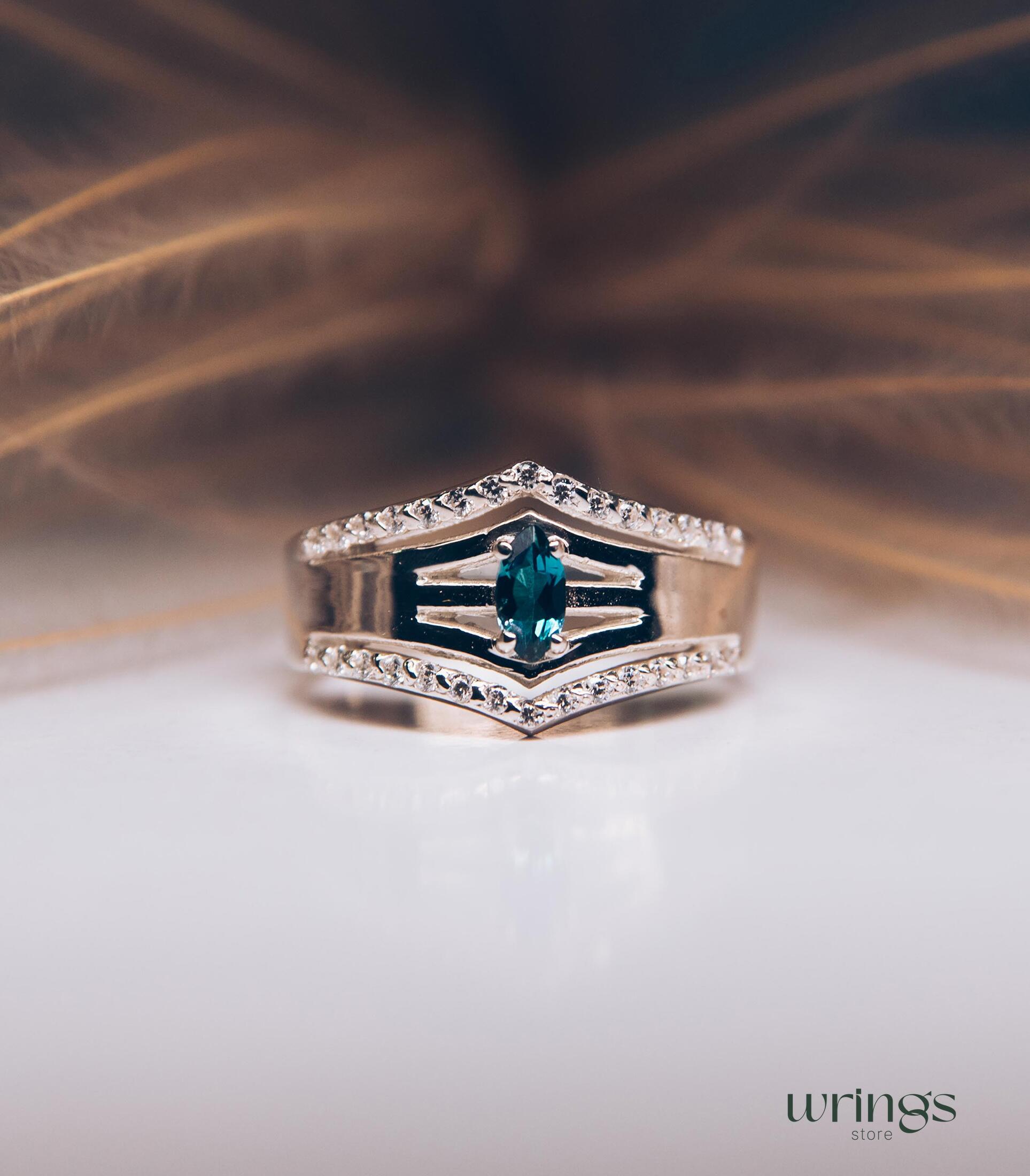 Chevron Band with Marquise LB Topaz and Faux Diamonds