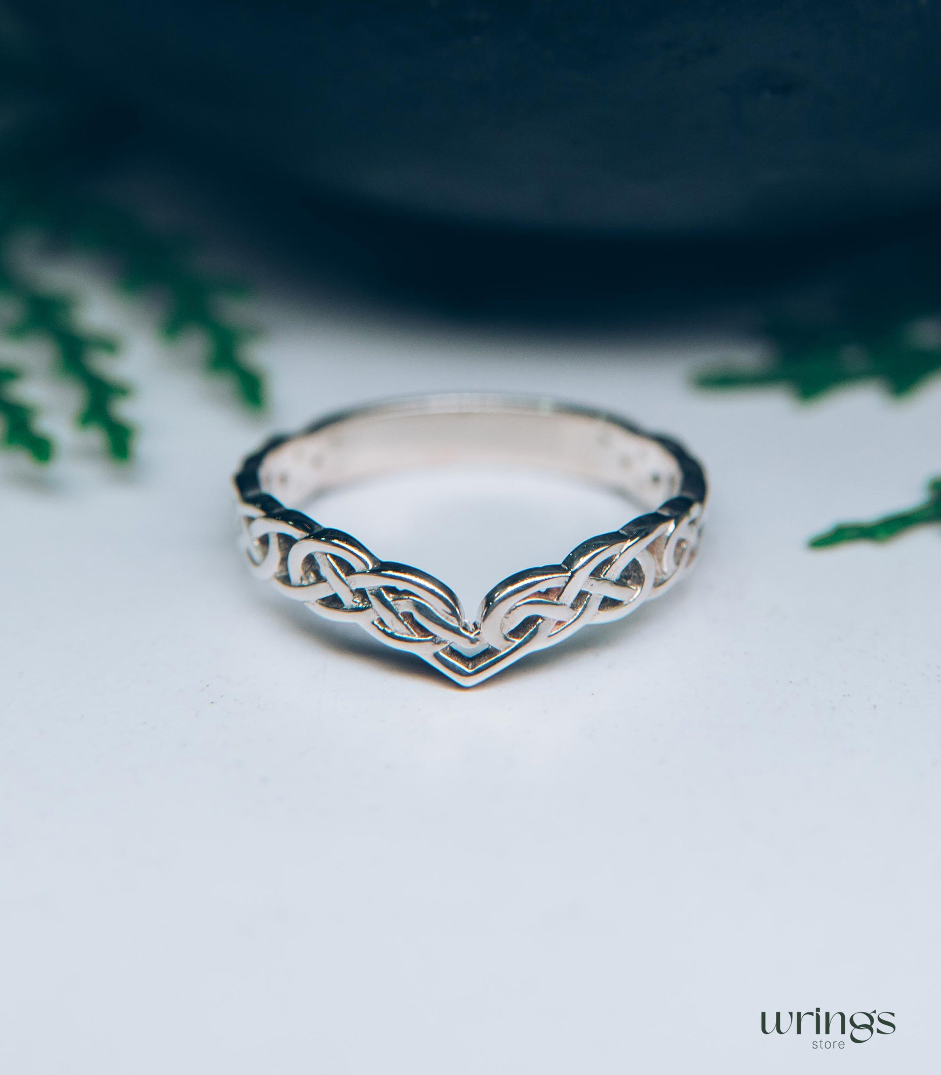 Unique Wicker Chevron Celtic Wedding Ring Silver