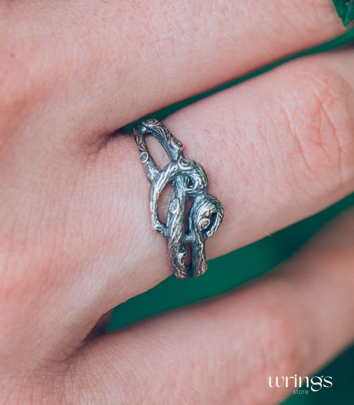 Silver Braided Branch of Heart Promise Ring