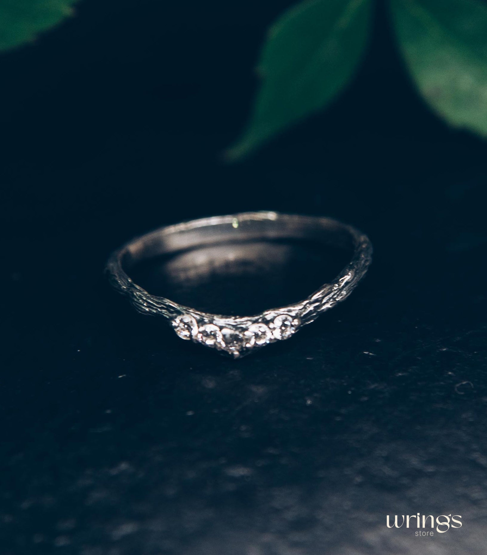 Thin Silver Chevron Wedding Band – Woodbark & Gems