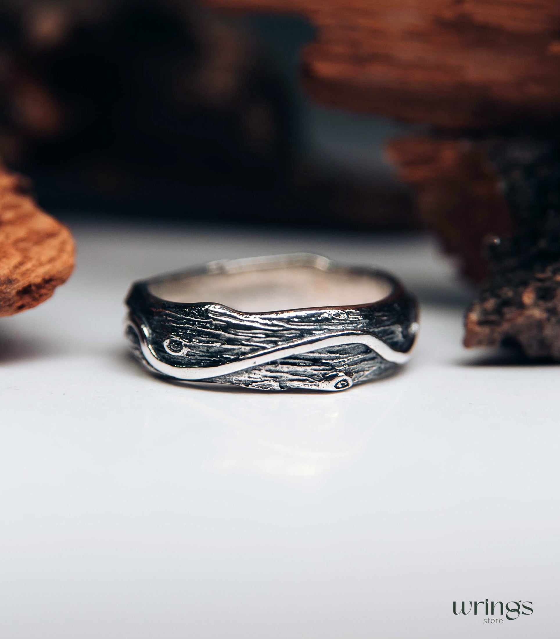Unique Wavy line & Tree bark Fine Heavy Silver Ring