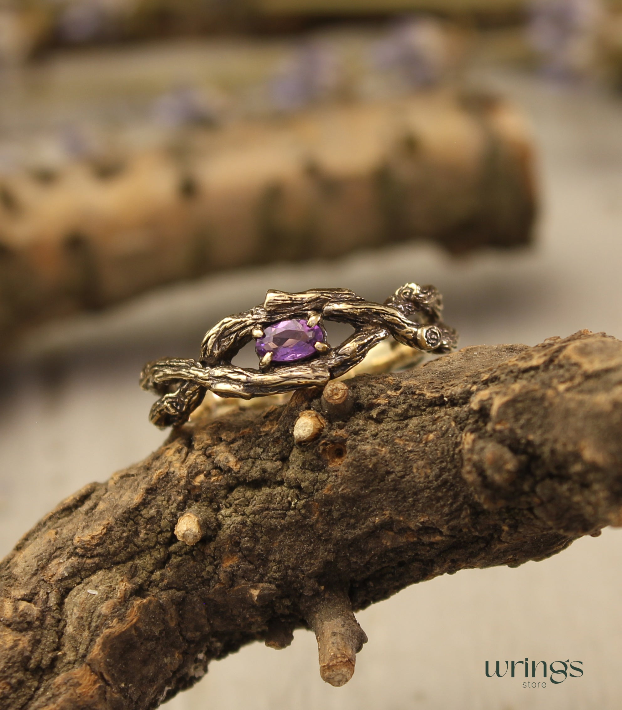 Sparkling Amethyst Infinity Branch Engagement Ring Gold