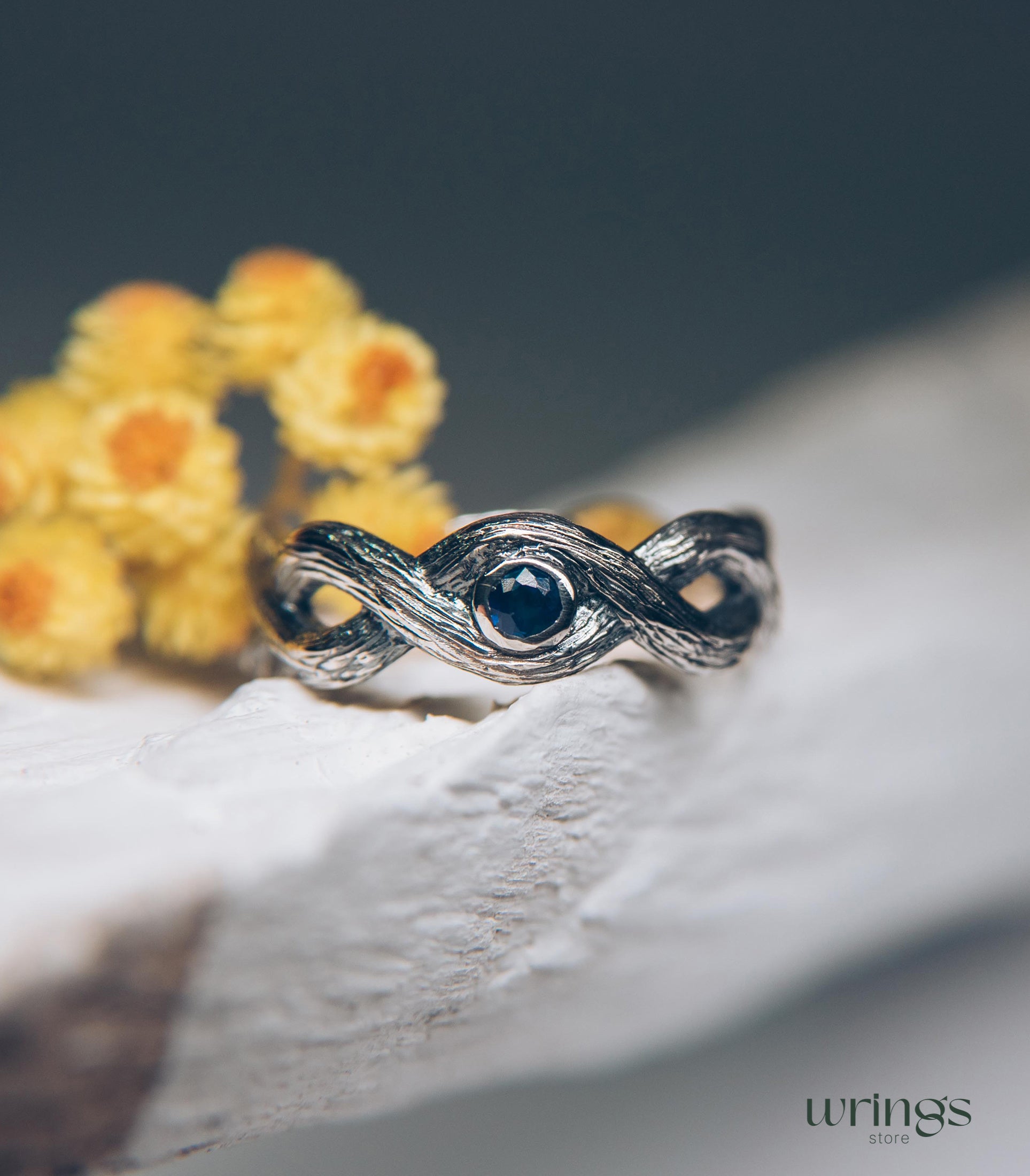 Twist Branch Infinity Wedding Band with Real Sapphire