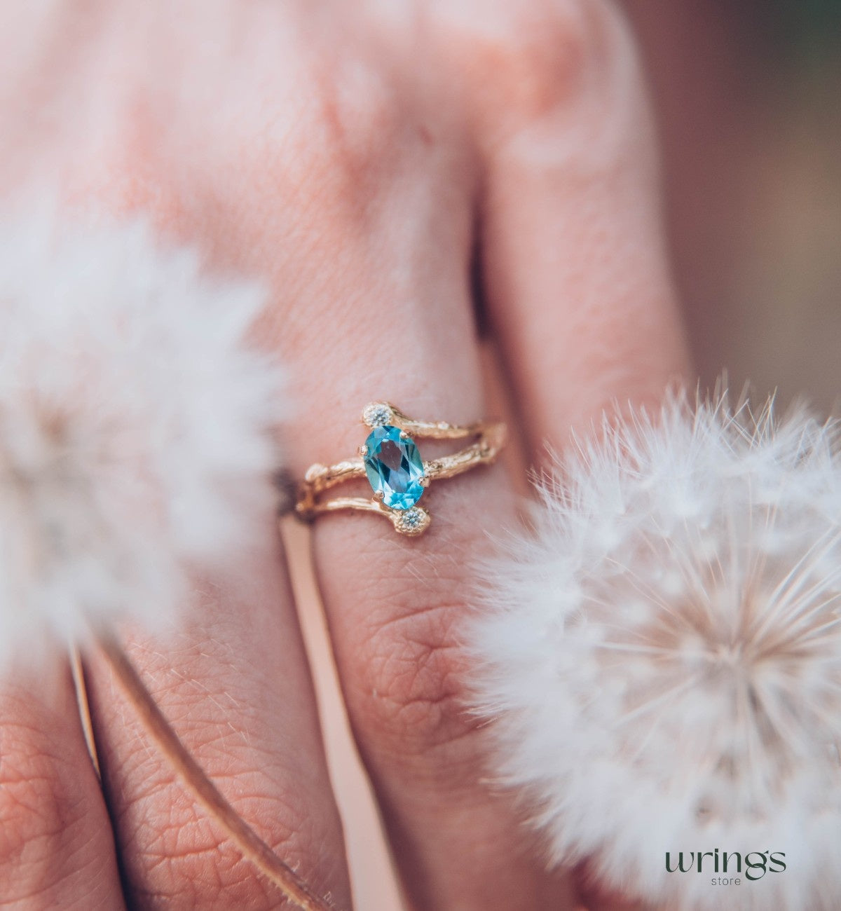 Split Branch Three Stone Topaz Engagement Ring 14k Gold