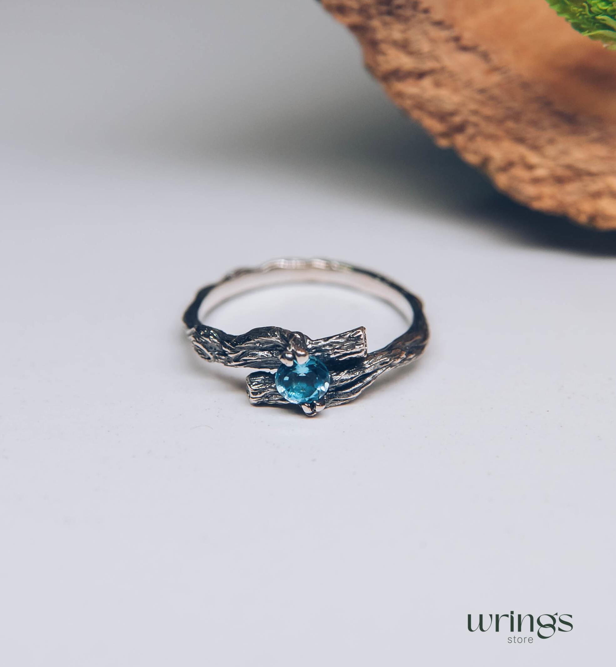 Two Silver Branches with Topaz Engagement Ring