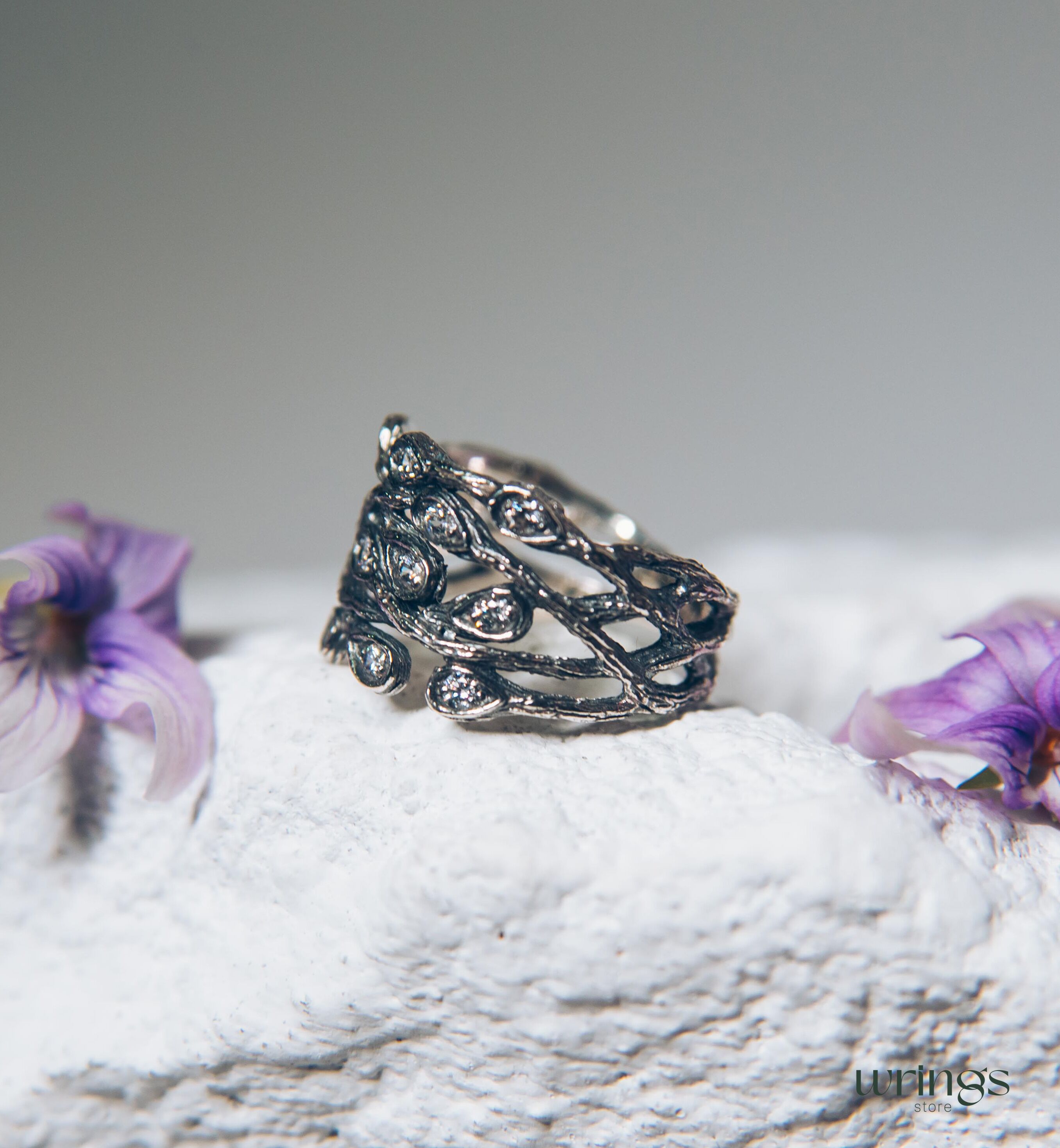 Wide Braided Branch Silver Womens Ring inspired by Nature
