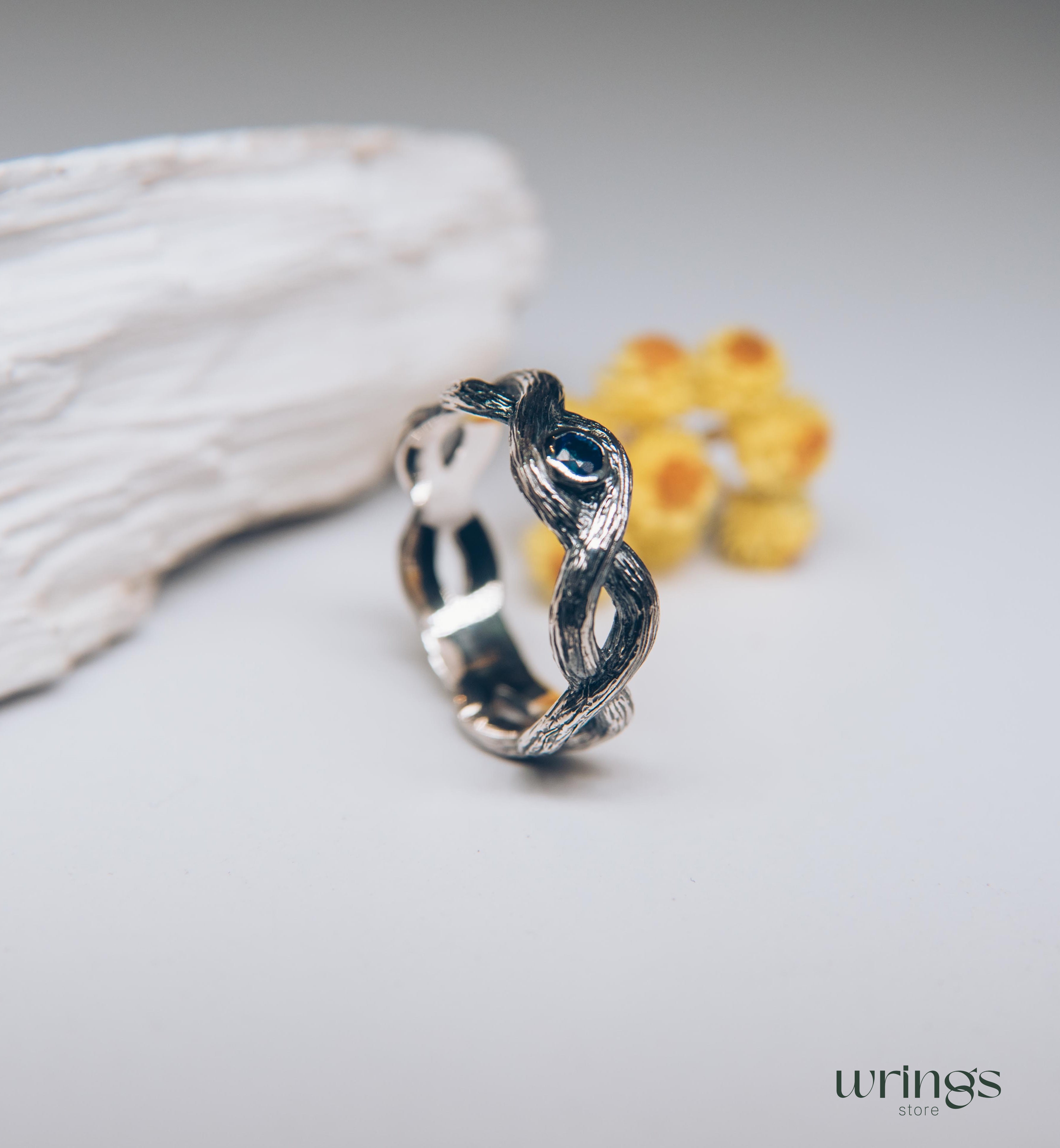 Twist Branch Infinity Wedding Band with Real Sapphire