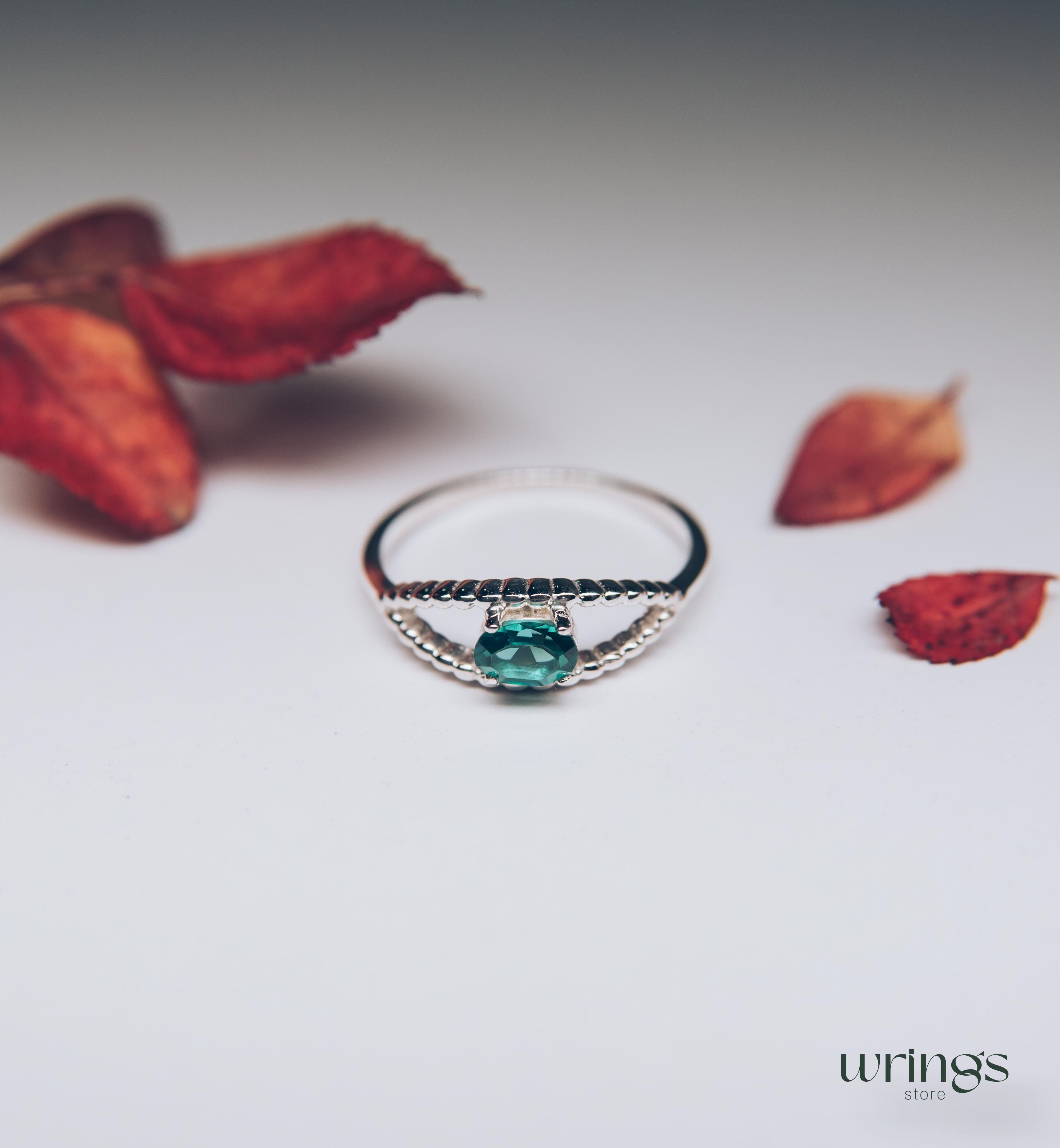 Beaded Silver Evil Eye Ring with Magical Green Quartz