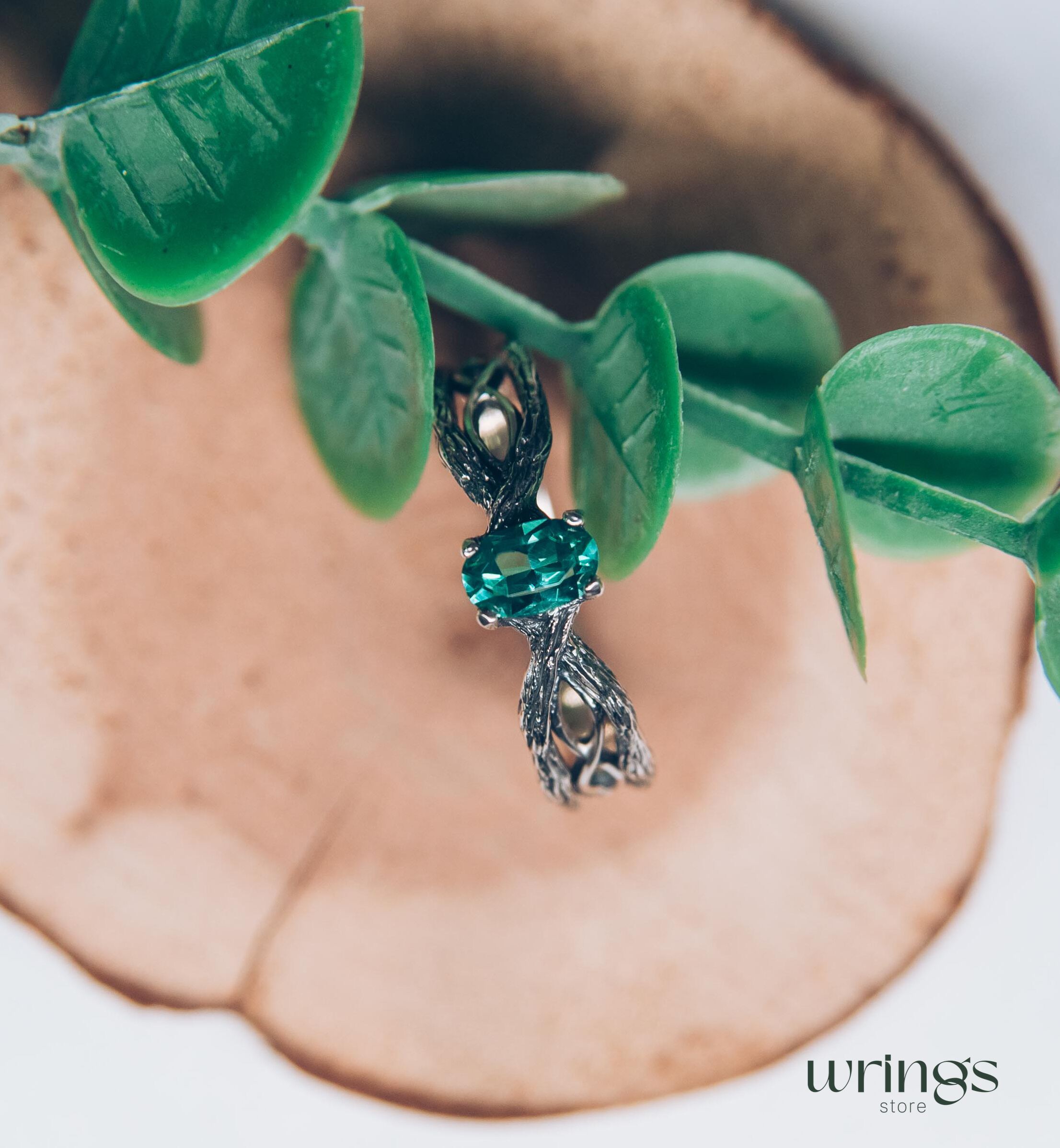 Dainty Green Quartz & Infinity Twisted Silver Branch Ring