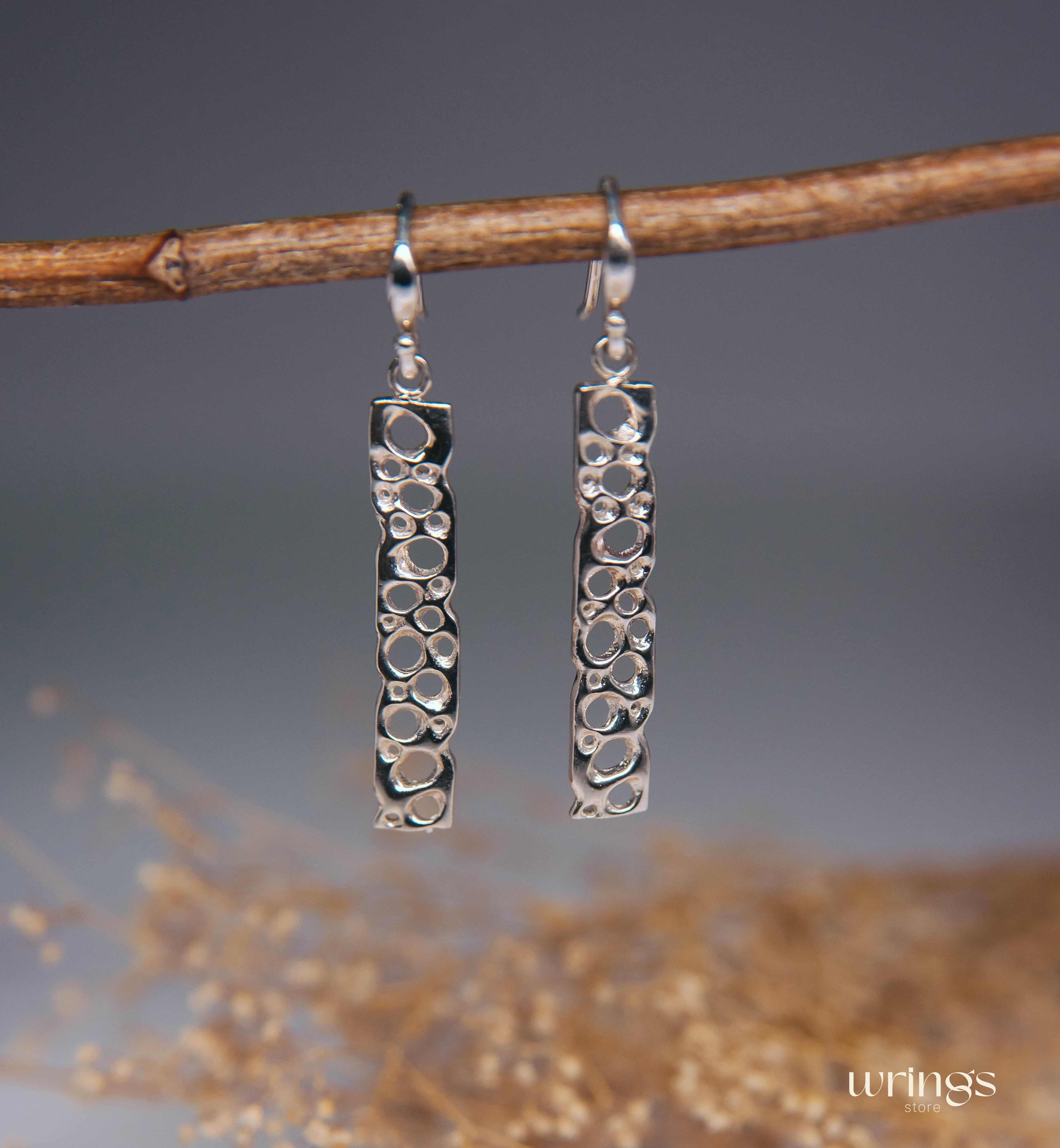 Silver Dangling Drop Earrings Nautical Open Round Holes