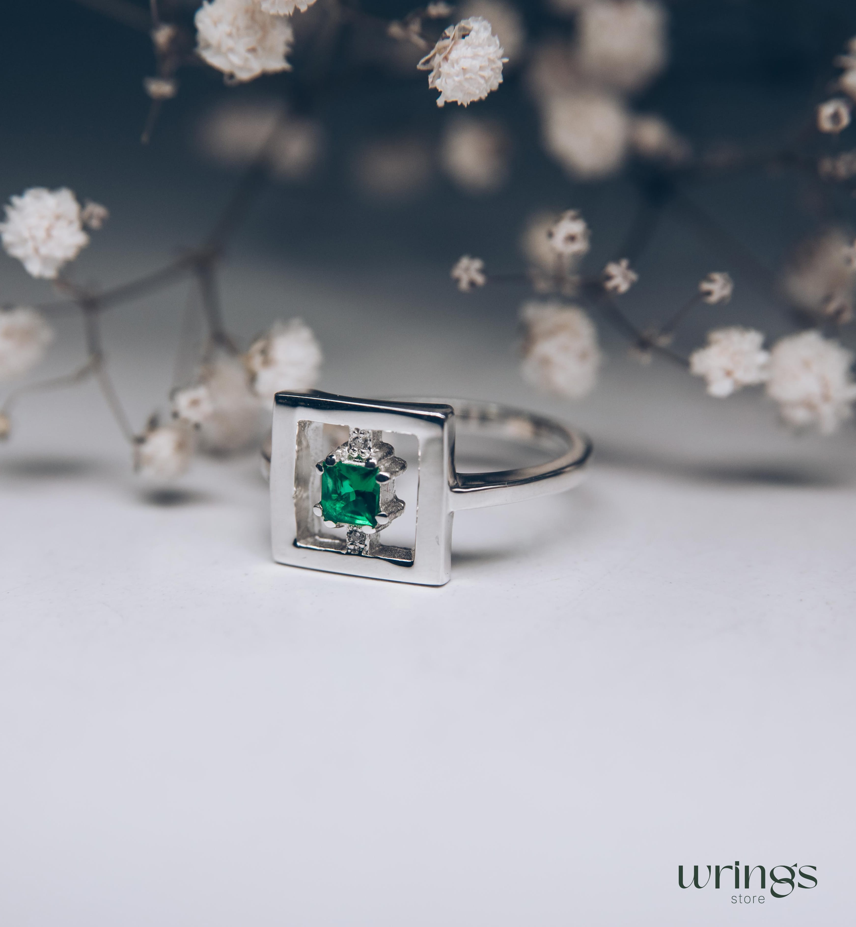 Open Silver Square Cocktail Ring with Custom Gemstone