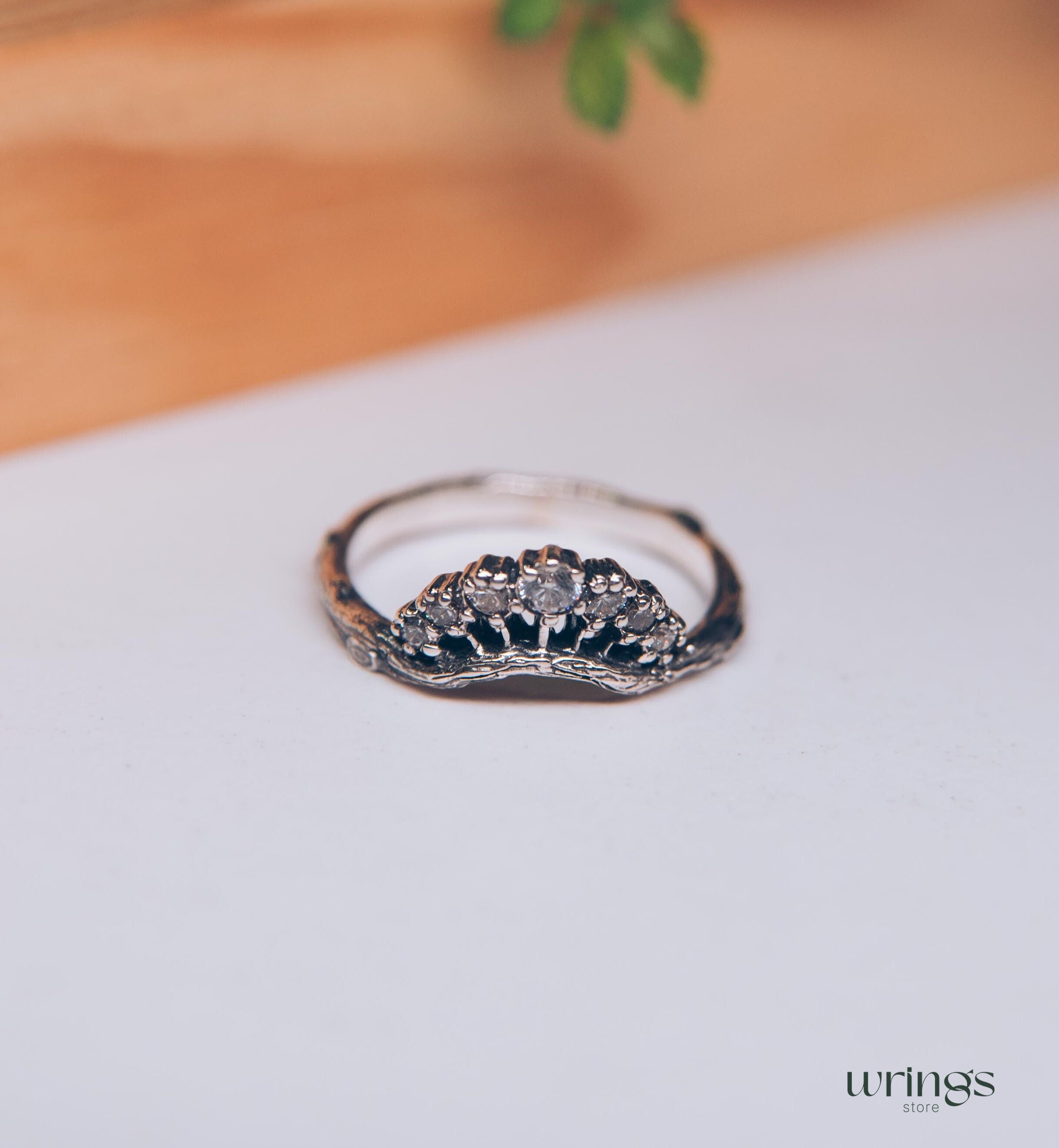 Forest Princess Tiara Ring with CZ Stones in Sterling Silver