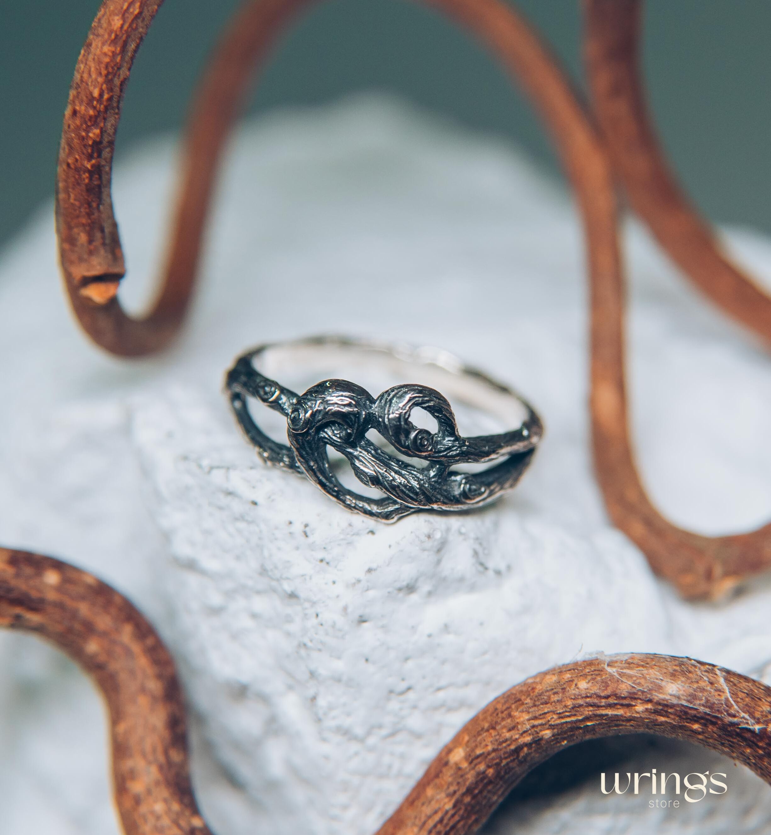 Silver Braided Branch of Heart Promise Ring