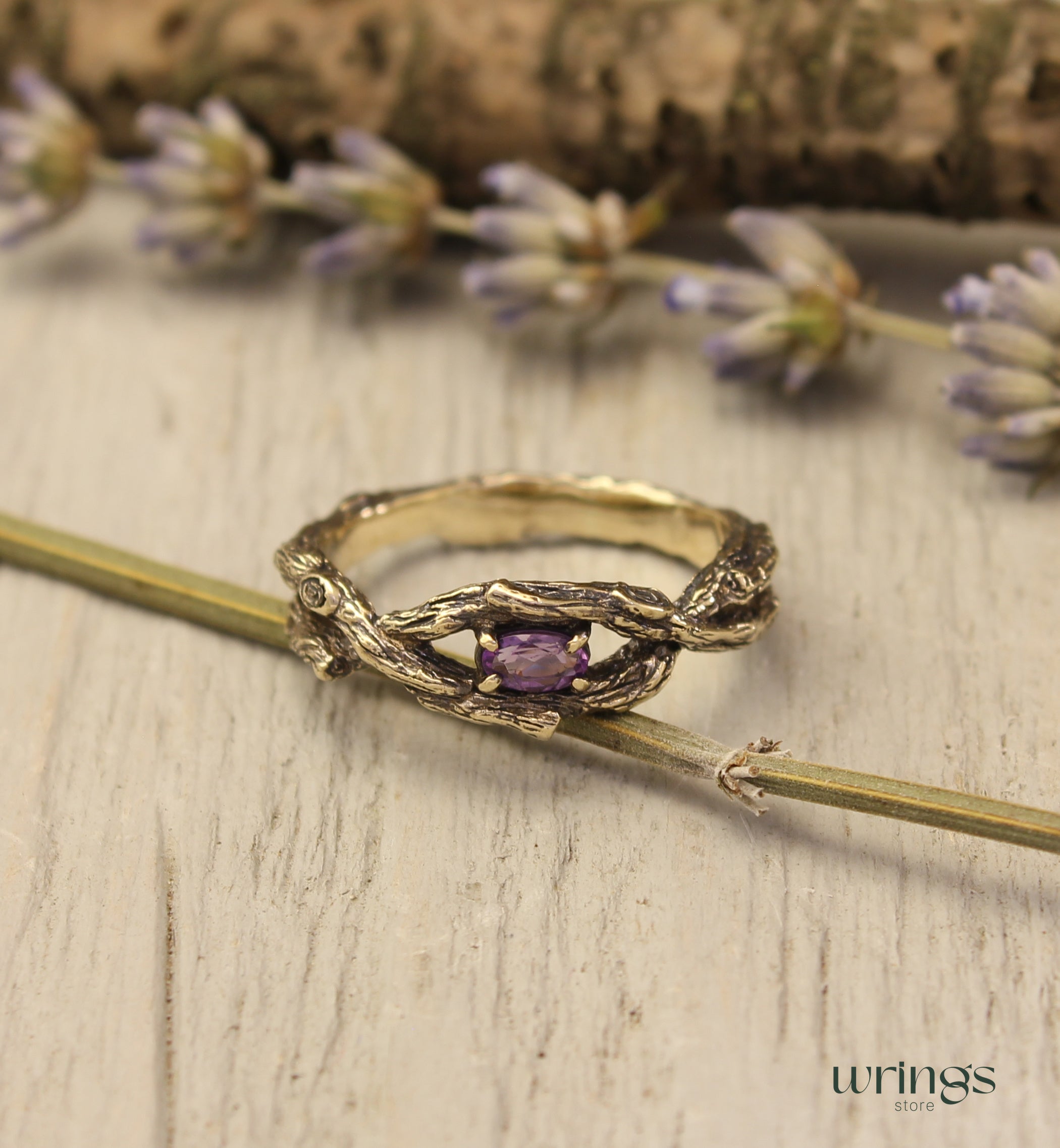 Sparkling Amethyst Infinity Branch Engagement Ring Gold