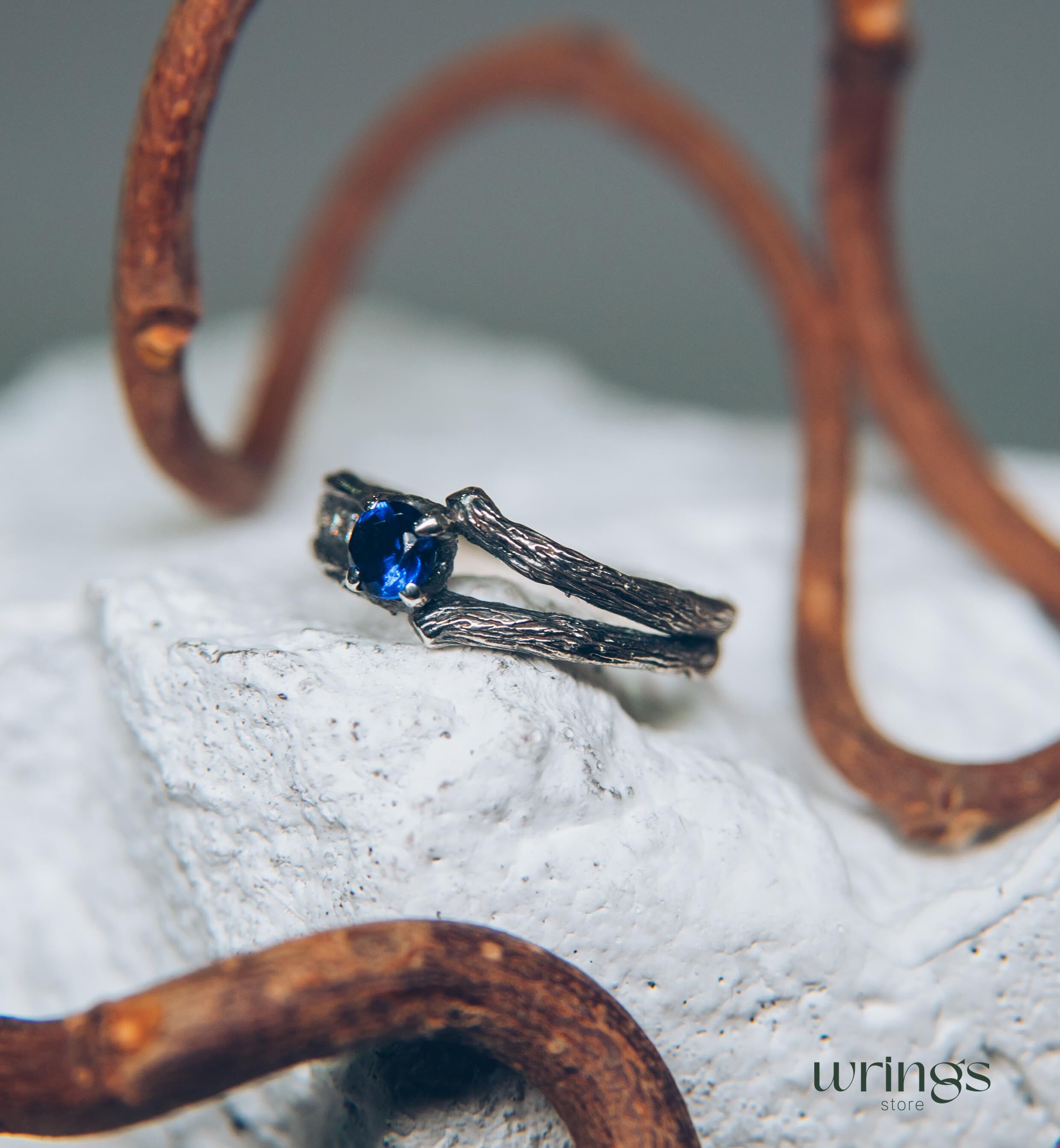 Two Silver Branches & Sapphire Engagement Ring fo Her