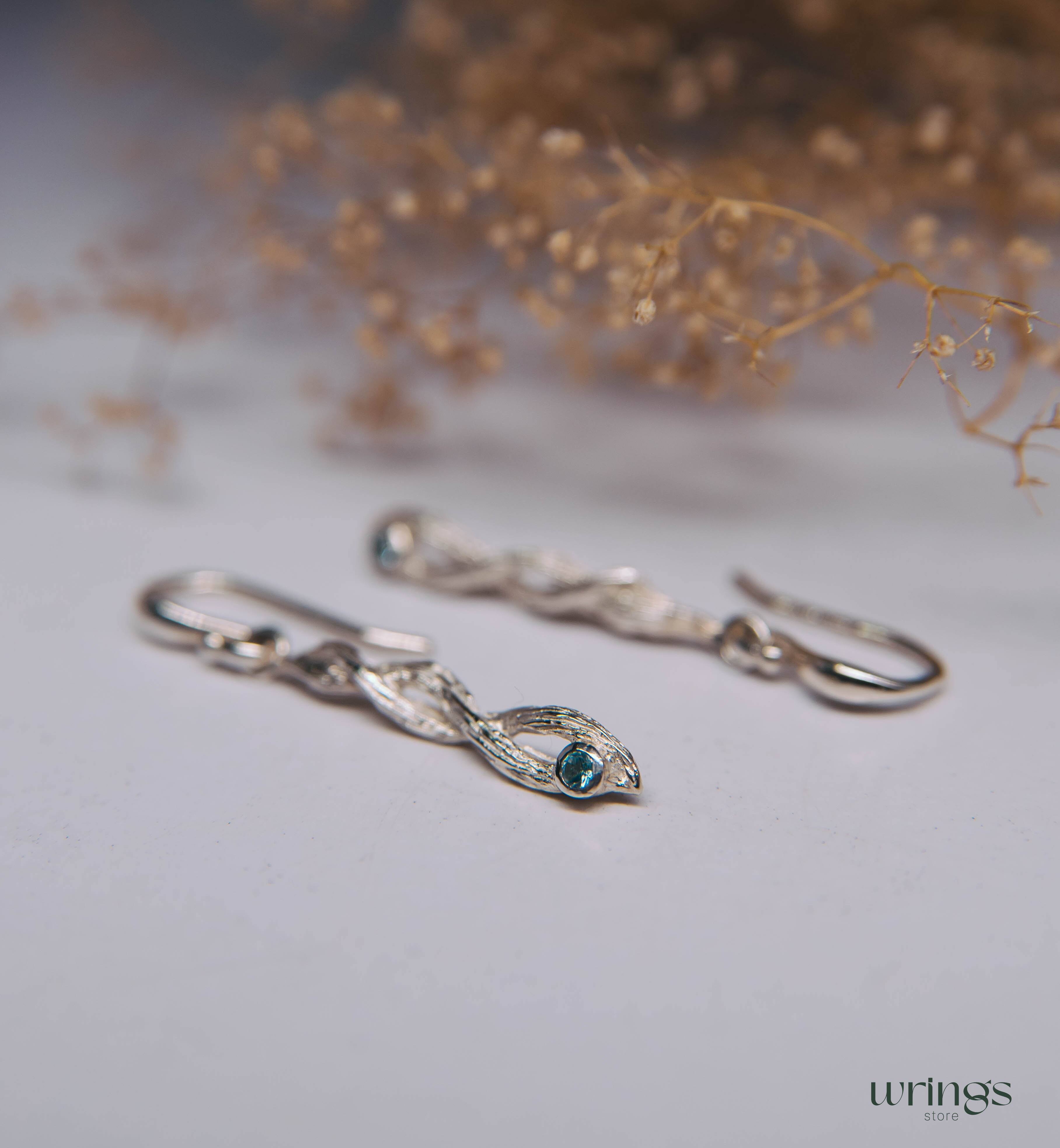 Infinity Tree Branch Dangling Drop Earrings with Topaz