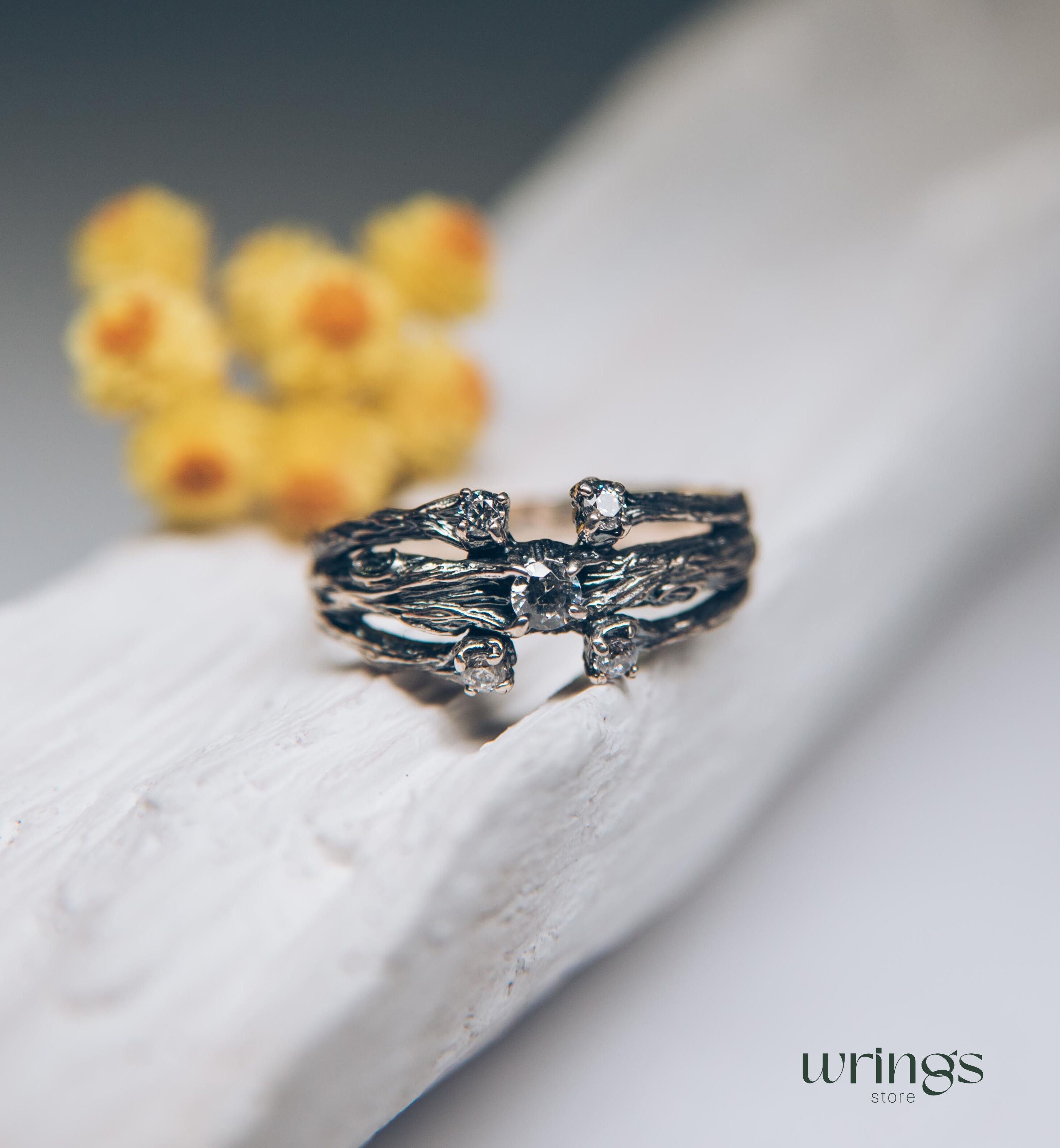 Three Branches & 5 Gemstones Womens Silver Ring