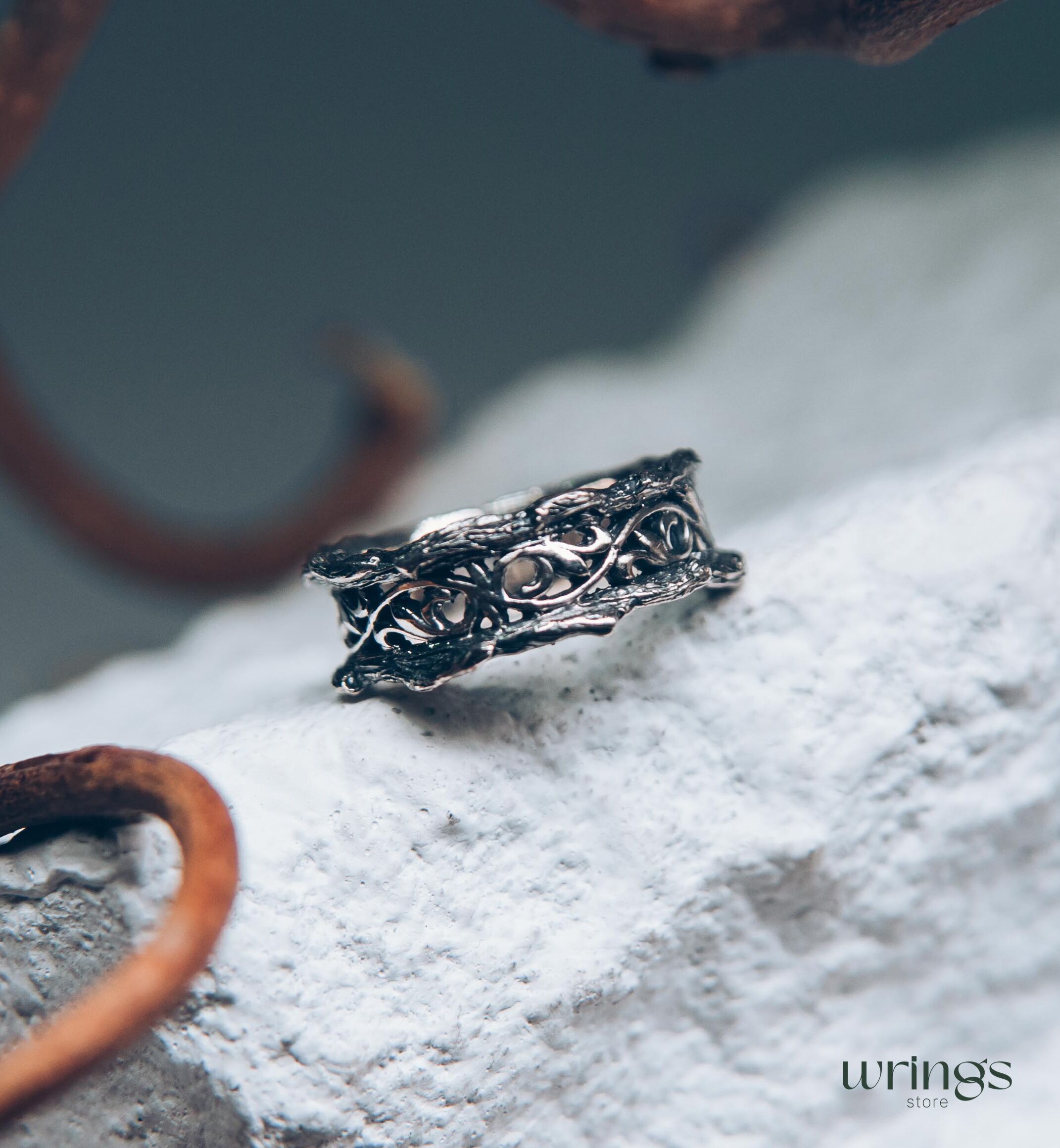 Diamond with Sterling Silver Branch and Vine Wedding Band