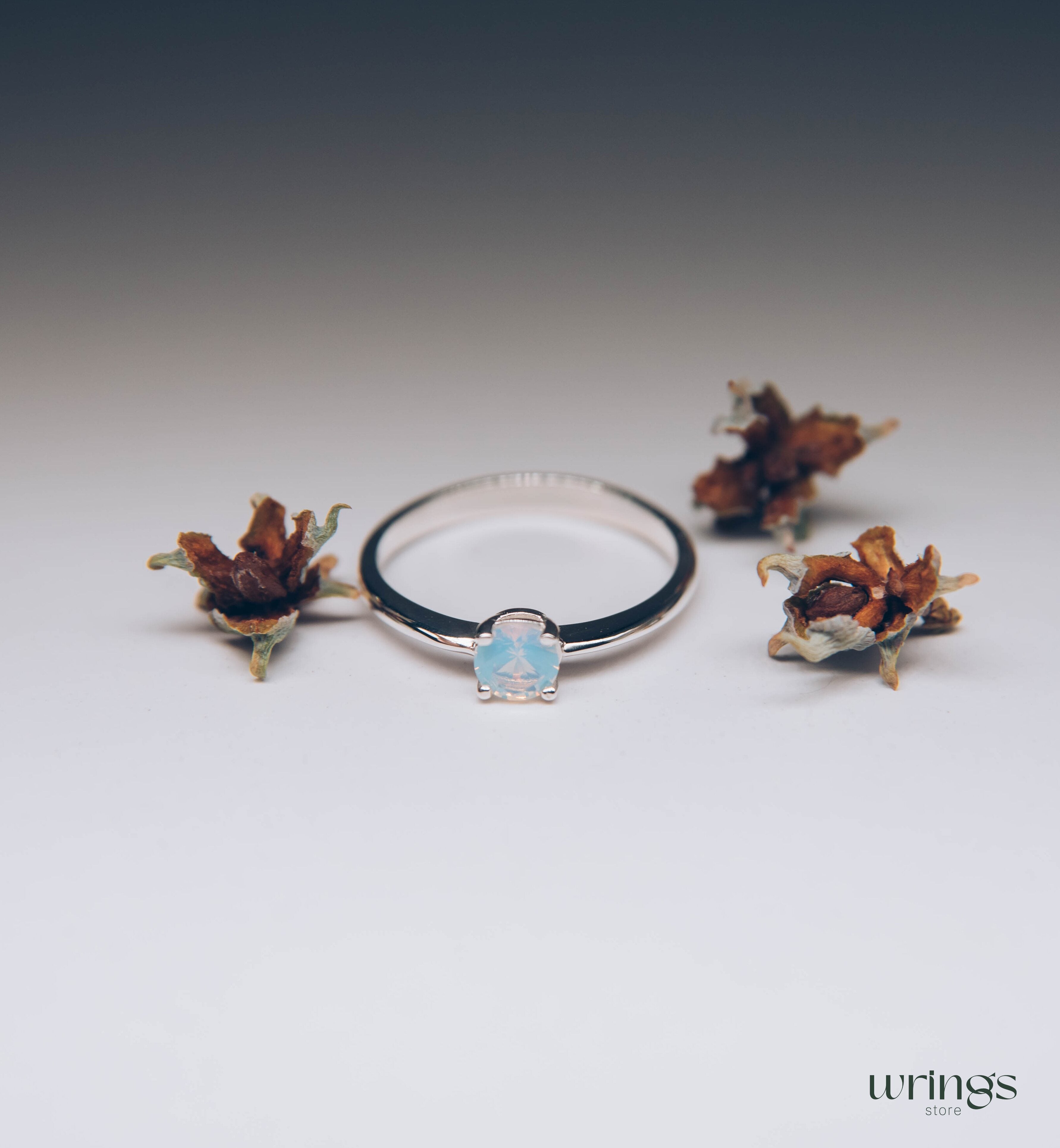 Round Moonstone Classic Silver Solitaire Engagement Ring