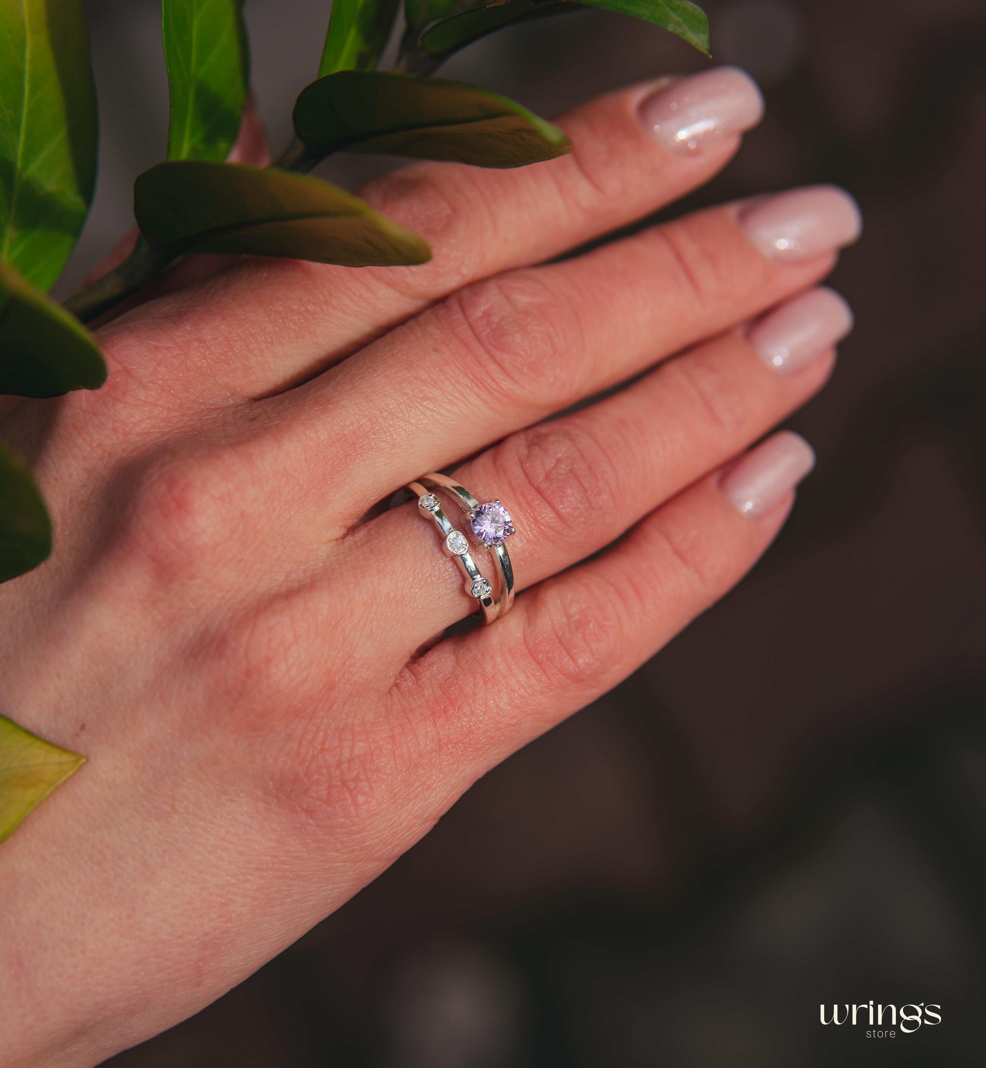 Split Shank Amethyst Engagement Ring with 3 Accent stones