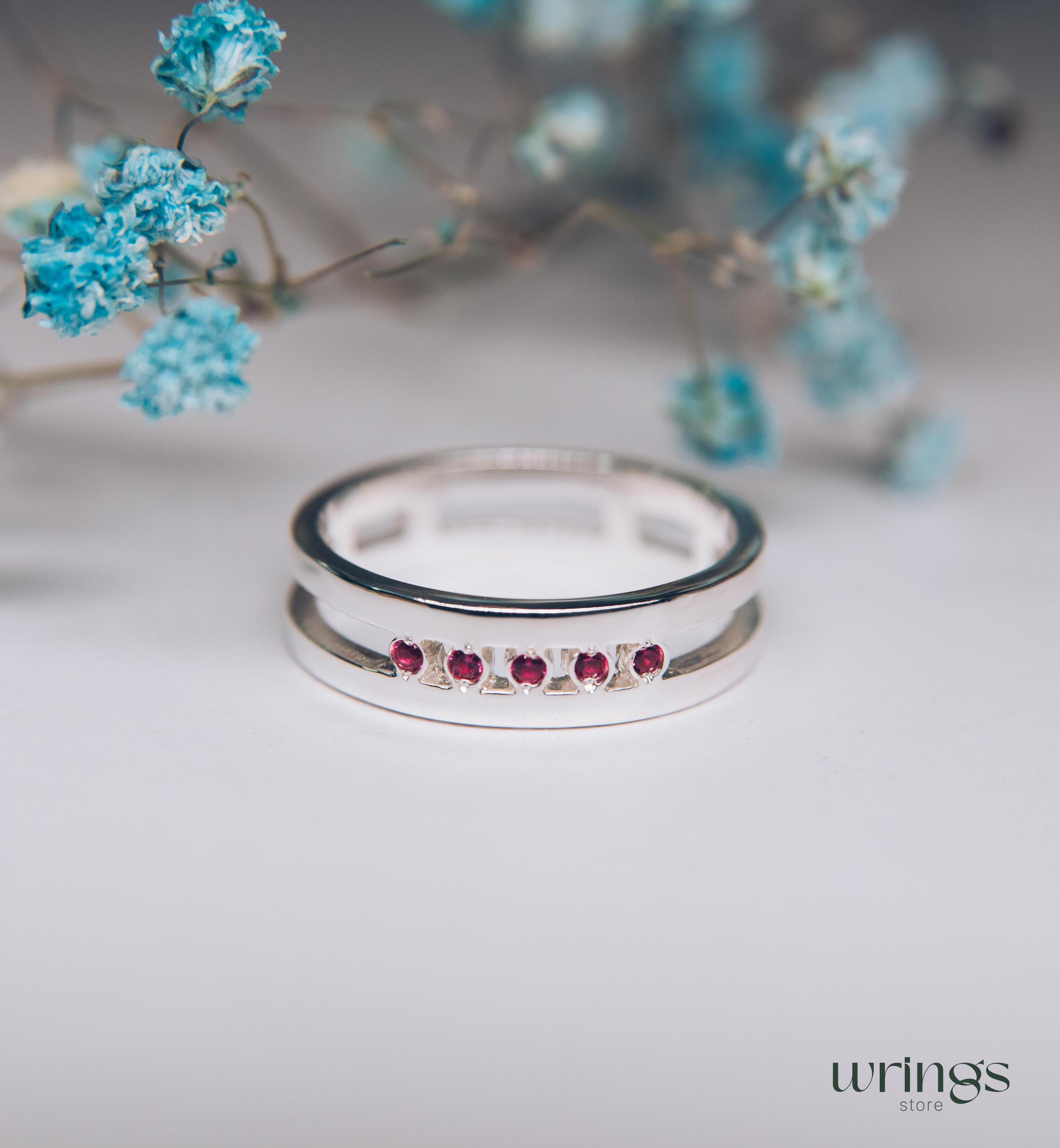 Open Silver Silver Ring Multi Stone Rubies
