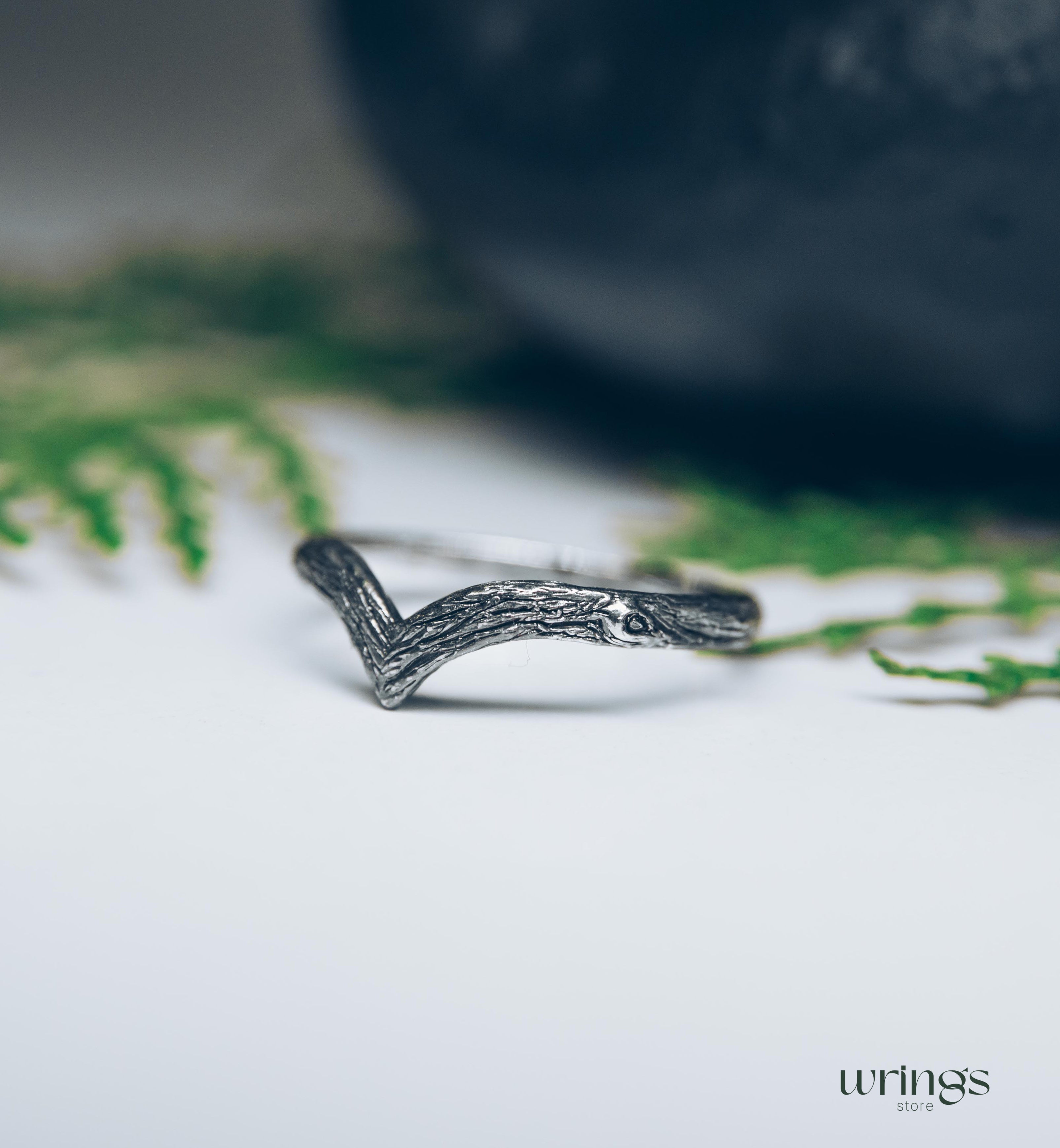 Tree bark Silver Simple Chevron Wedding Band