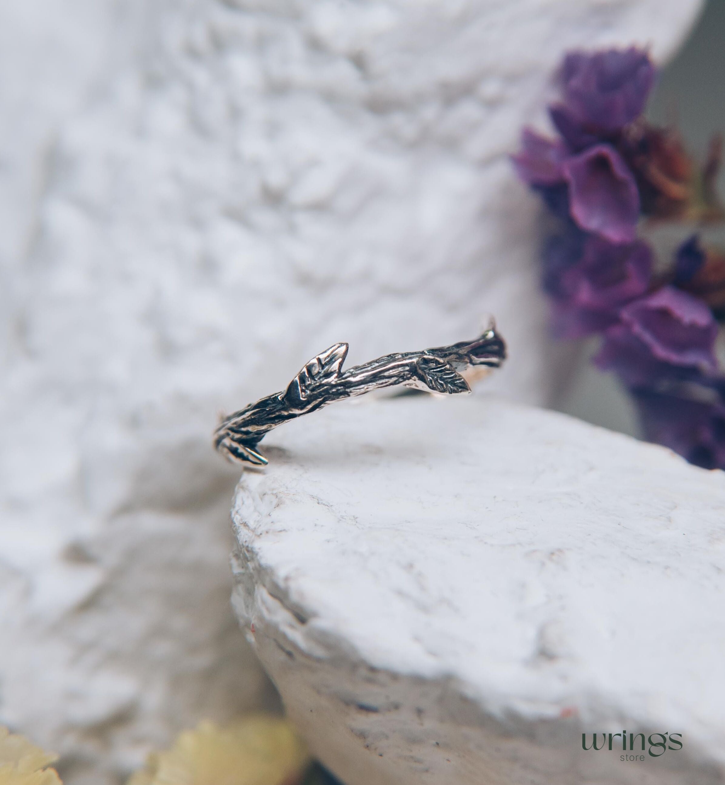 Sticking Leaves Minimalist Branch Silver Ring