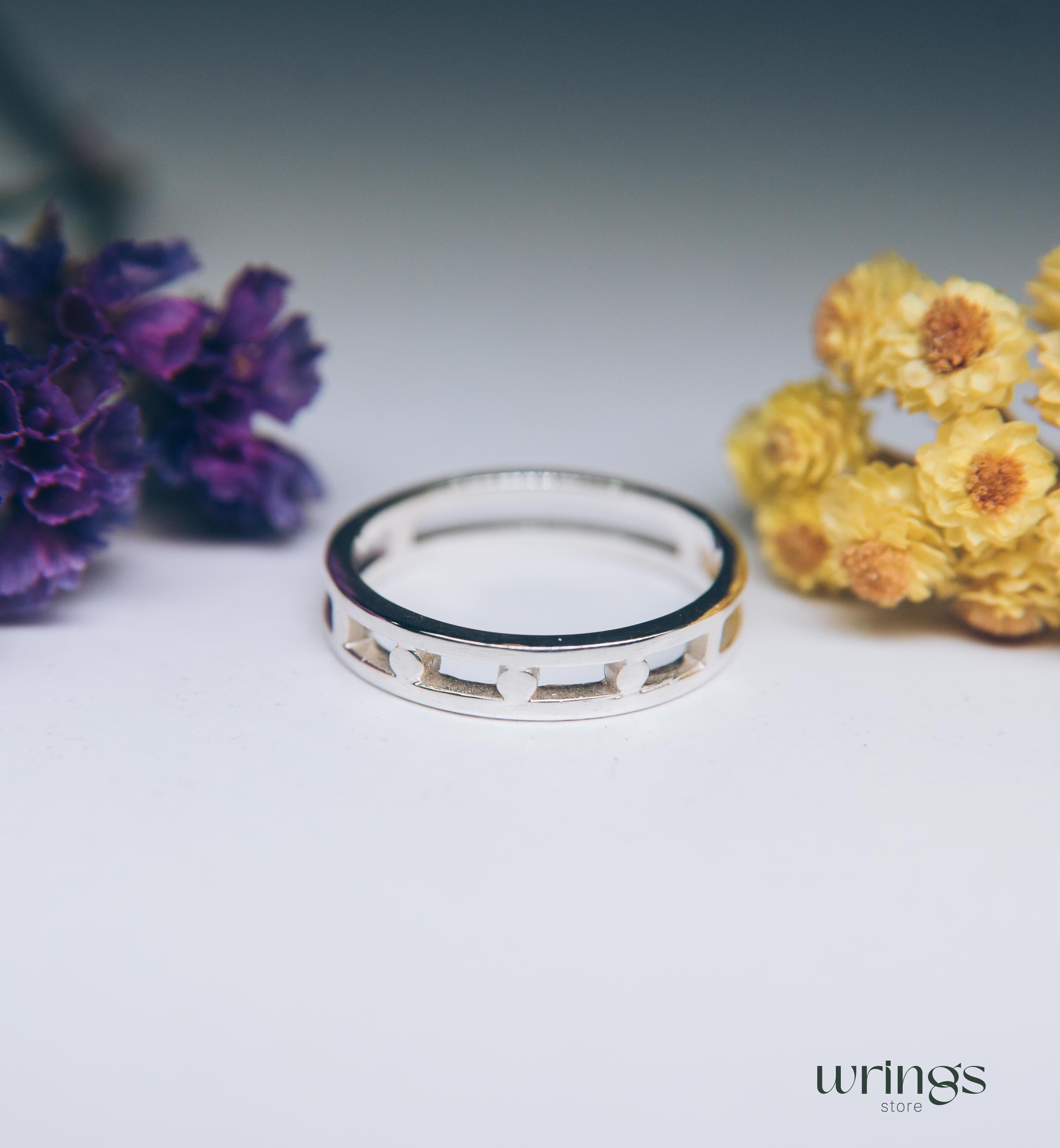 Dot Design Open Wedding Band Silver Minimalist Style