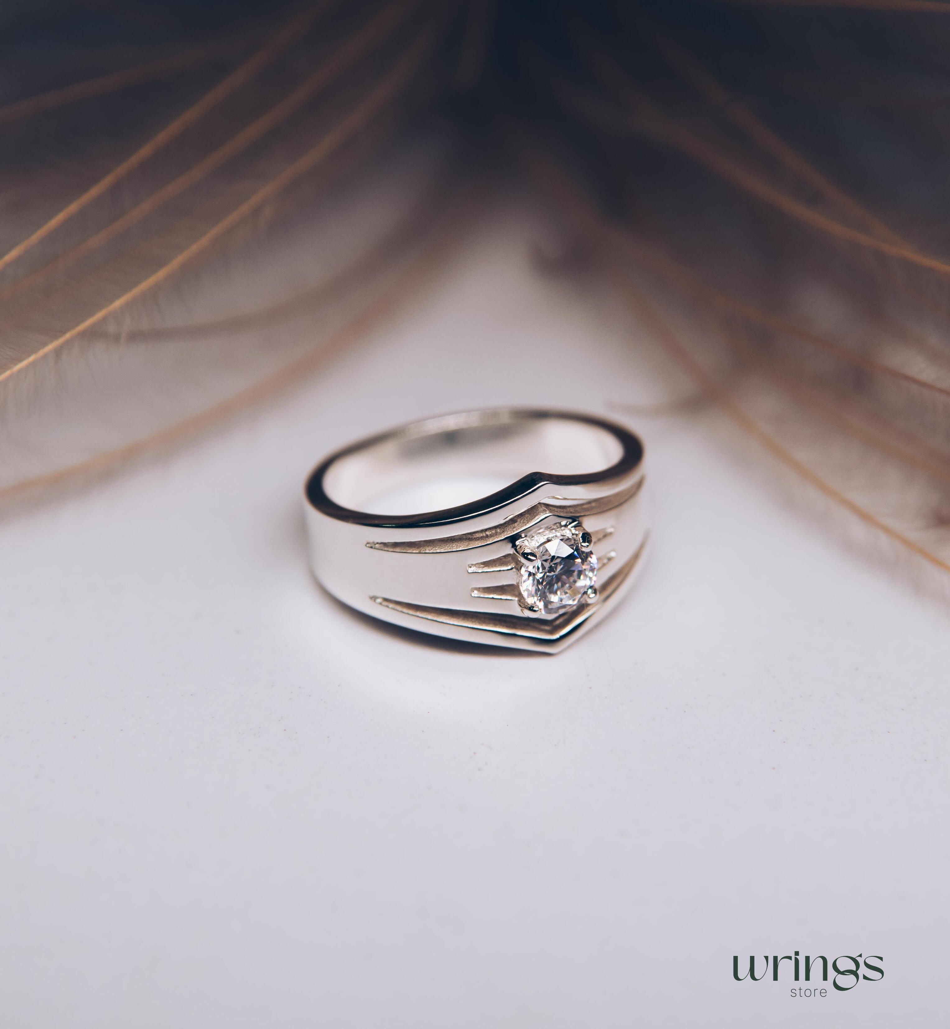 Cocktail Silver Chevron Band with Round Cubic Zirconia