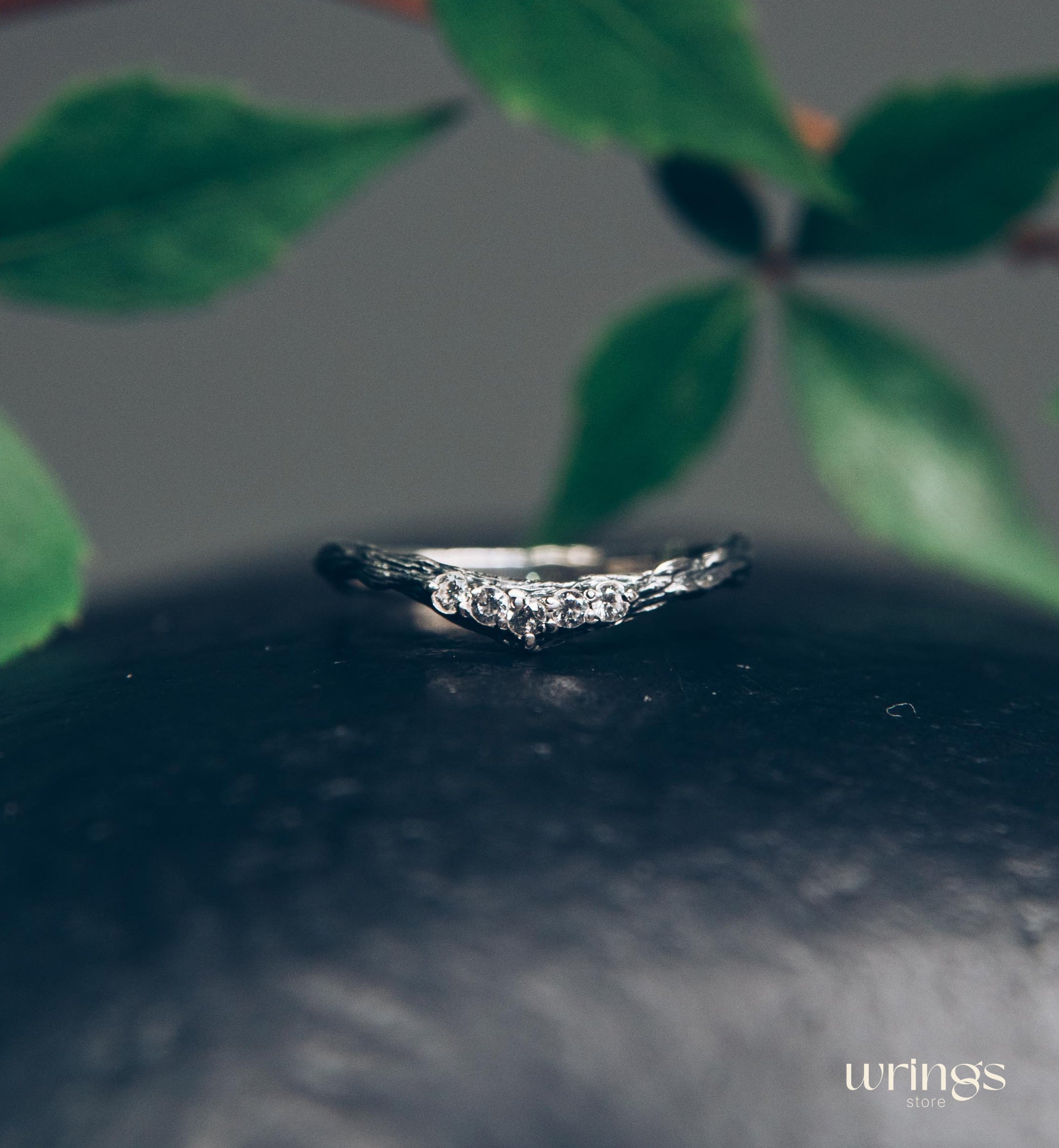 Thin Silver Chevron Wedding Band – Woodbark & Gems