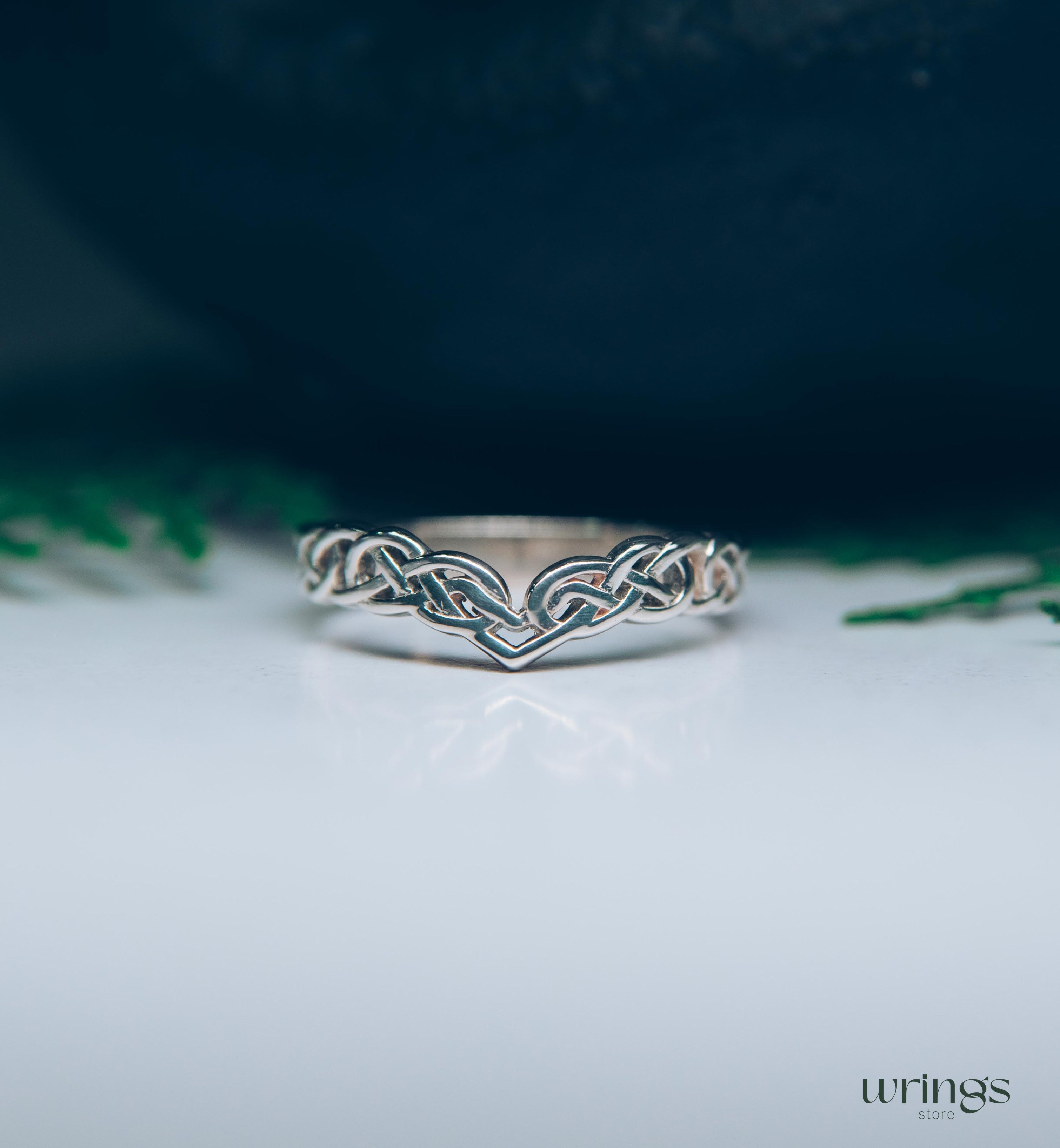 Unique Wicker Chevron Celtic Wedding Ring Silver