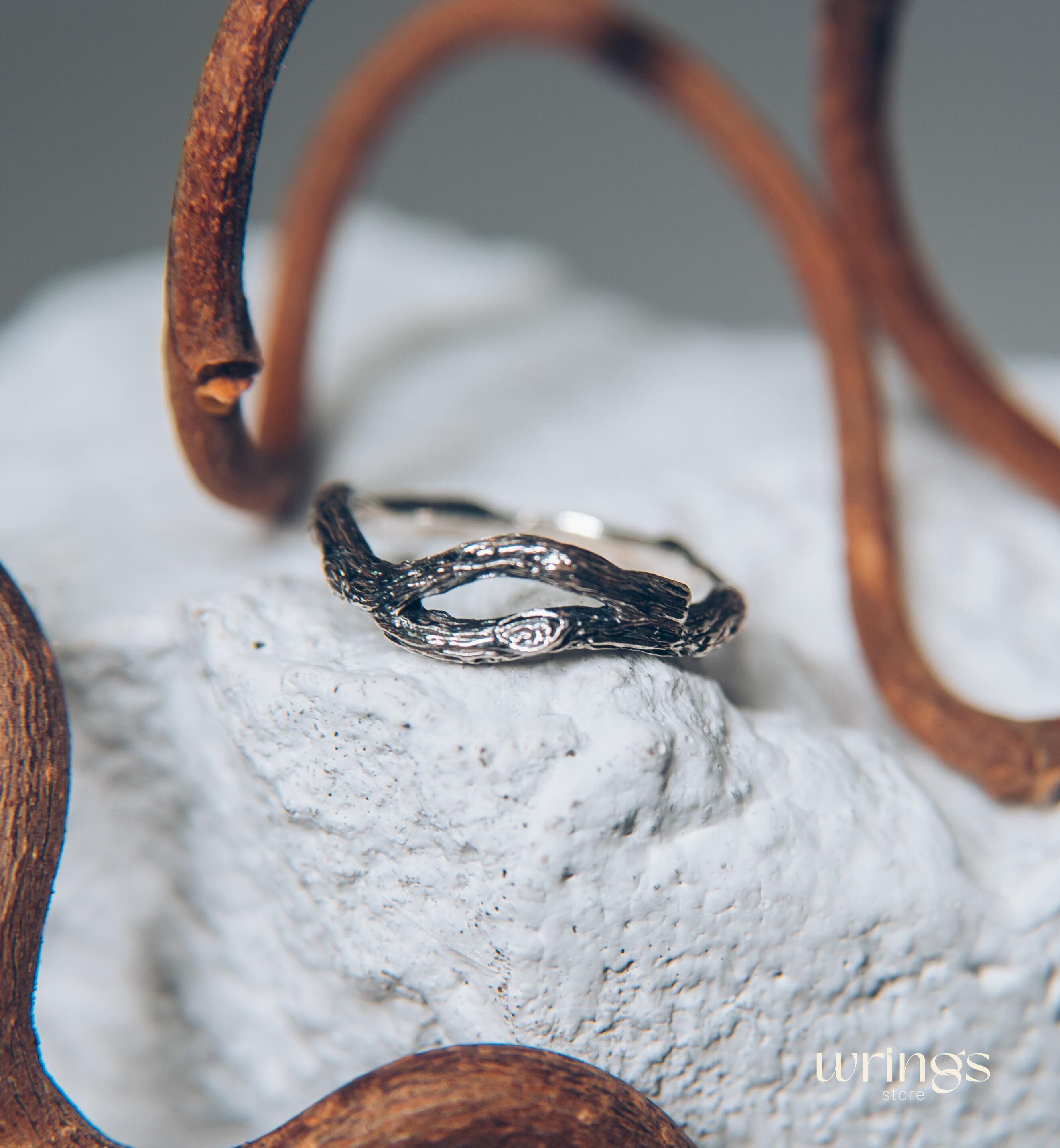 Small Curved Branch & Knot Silver Boho Everyday Ring